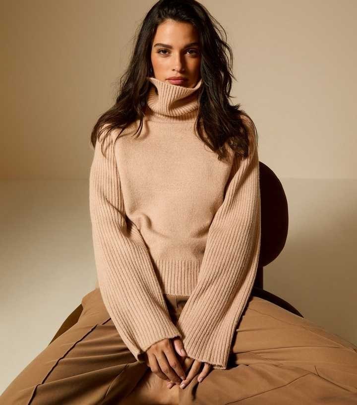 New Look Camel Rib Roll Neck Jumper Size X Large RRP £29.994