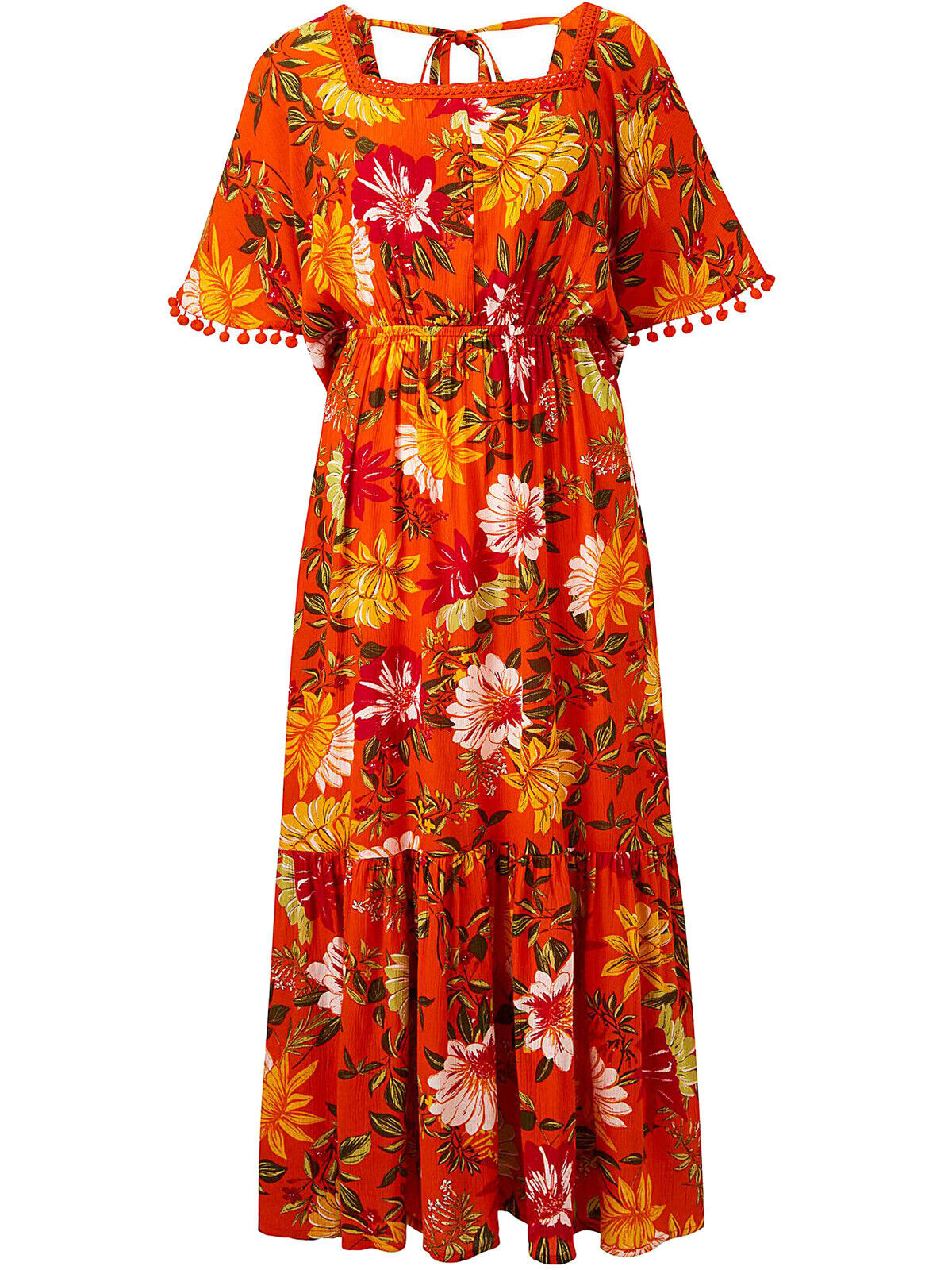 JD Williams Orange Floral Print Crinkle Maxi Dress 12, 14, 18, 24, 32 RRP £39