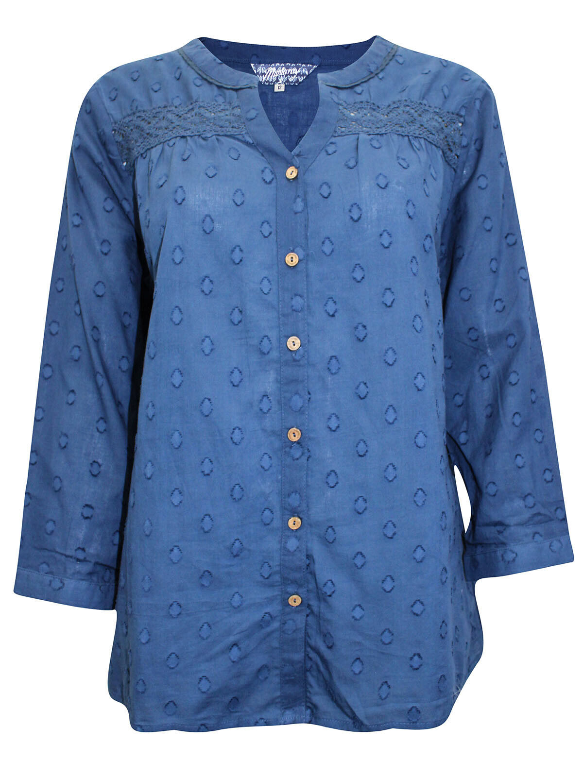 Mantaray Navy Roll Sleeve Swiss Dot Dobby Blouse Shirt 12, 18, 20, 22 RRP £32