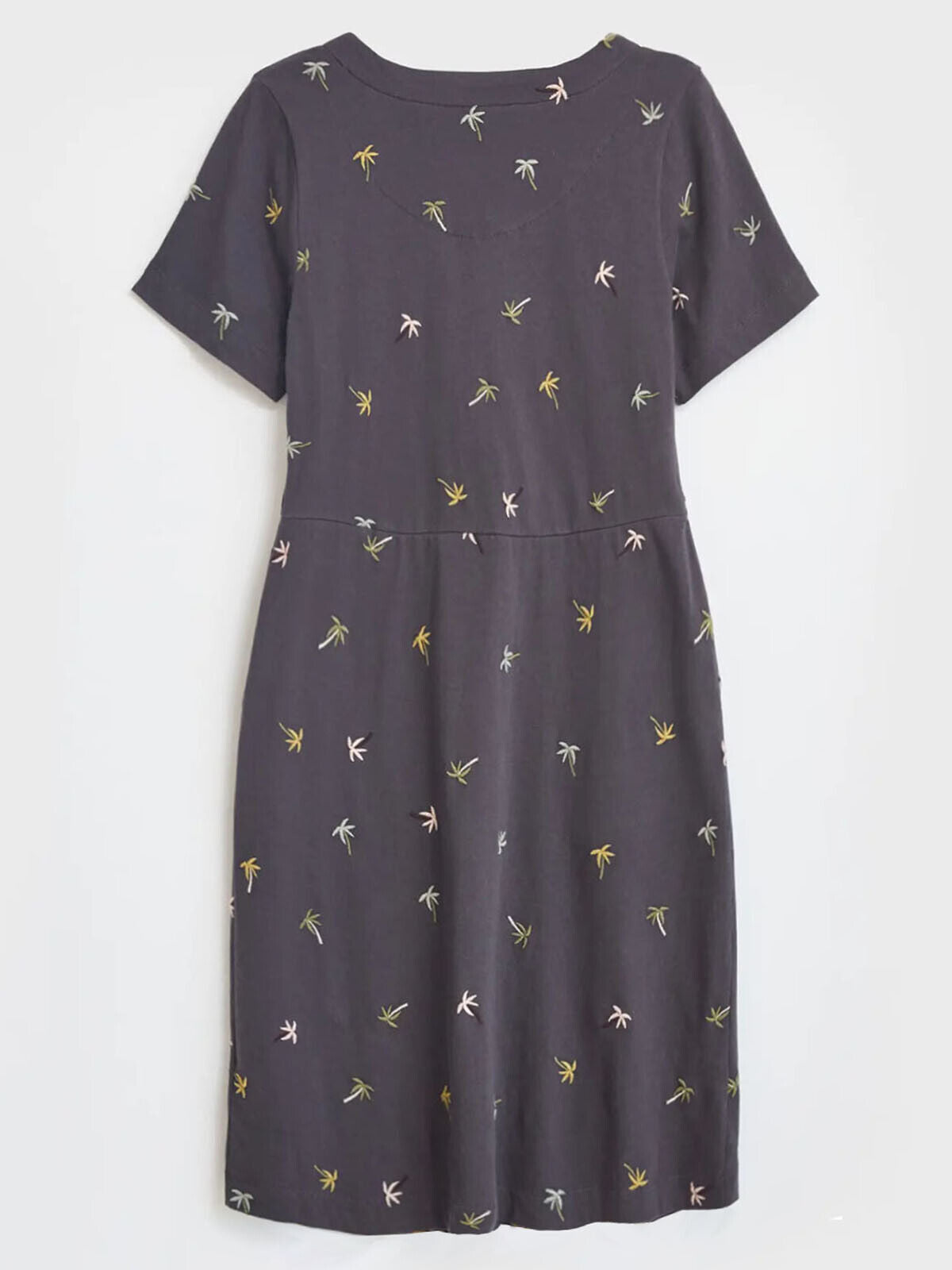 EX White Stuff Ruby Dress Grey Palm Tree Embroidered Cotton 10 12 14 16 18 20 22