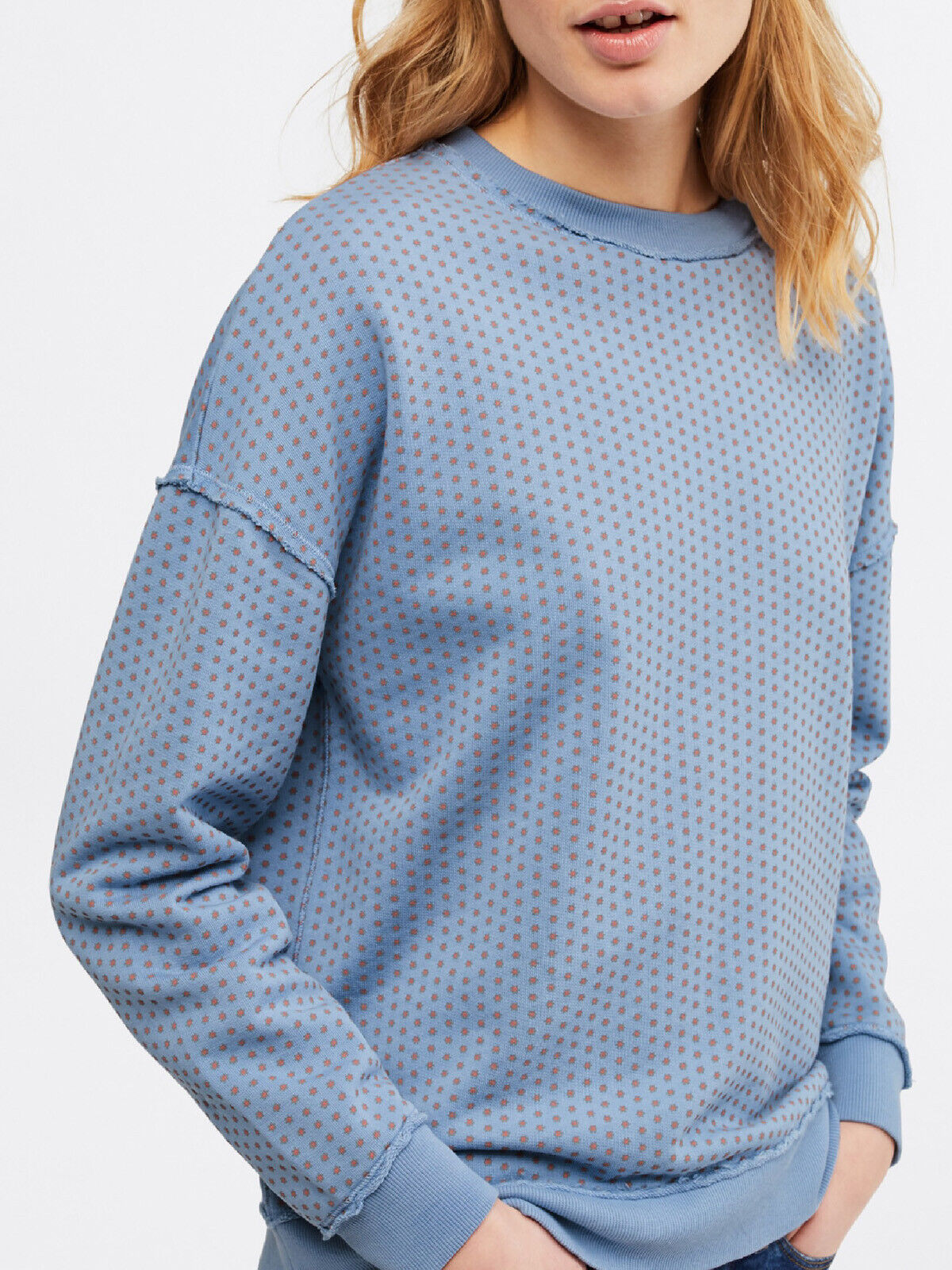 EX WHITE STUFF Mid Blue Pure Cotton Peaches & Cream Sweat Sizes 10-20 RRP £45
