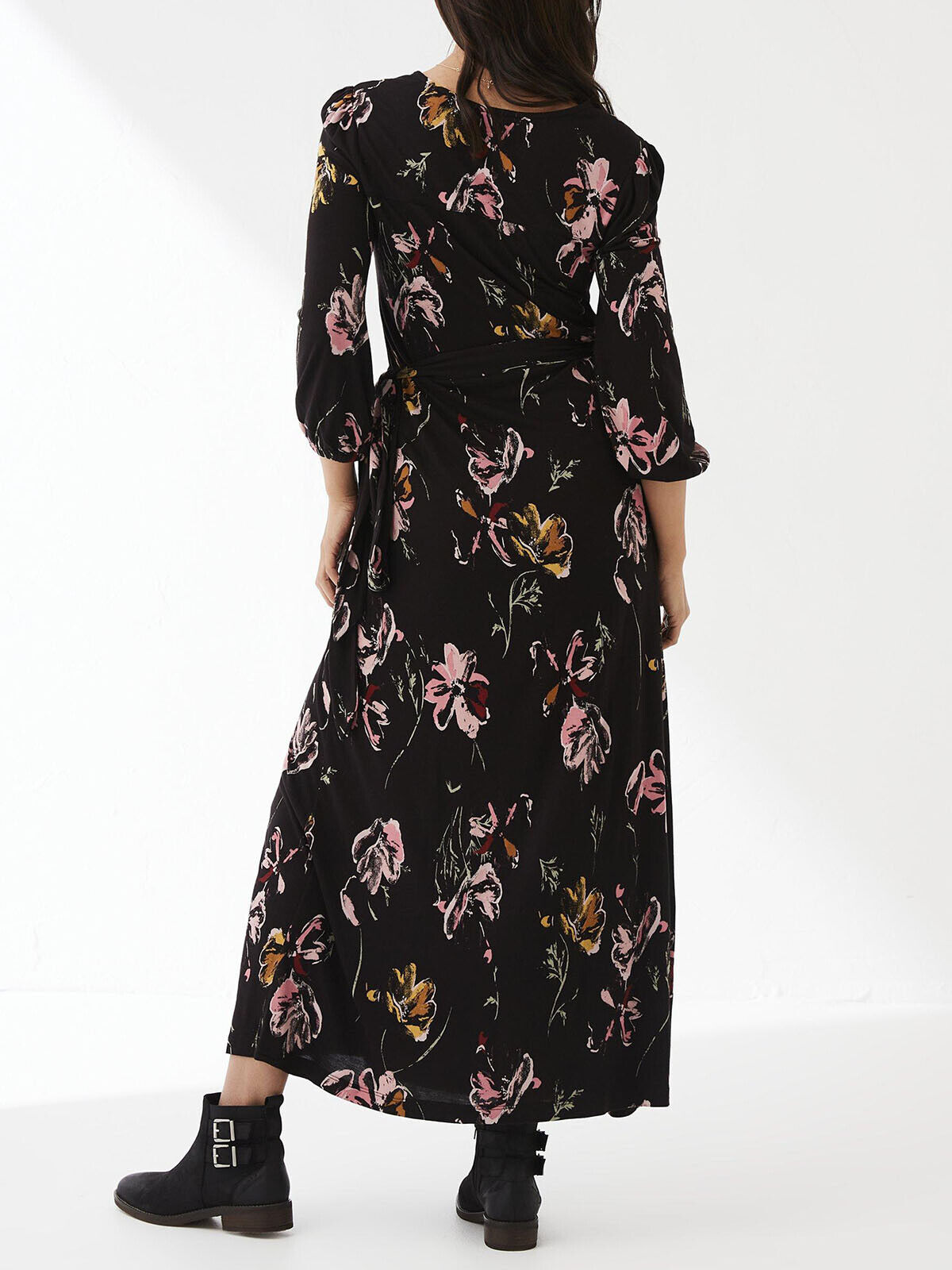 EX Fat Face Black Rachel Floral Wrap Jersey Dress 12 14 16 28 20 22 24 RRP£59.50