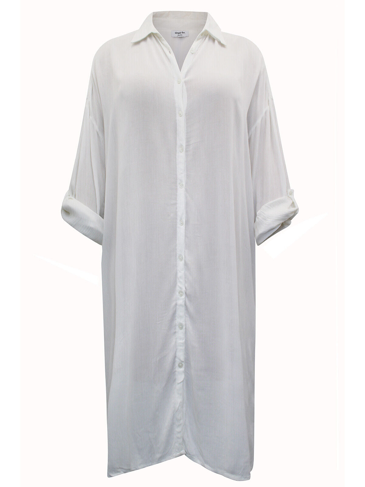 Simply Be White Longline Crinkle Long Sleeve Shirt 18, 20, 24, 26, 28 RRP £30