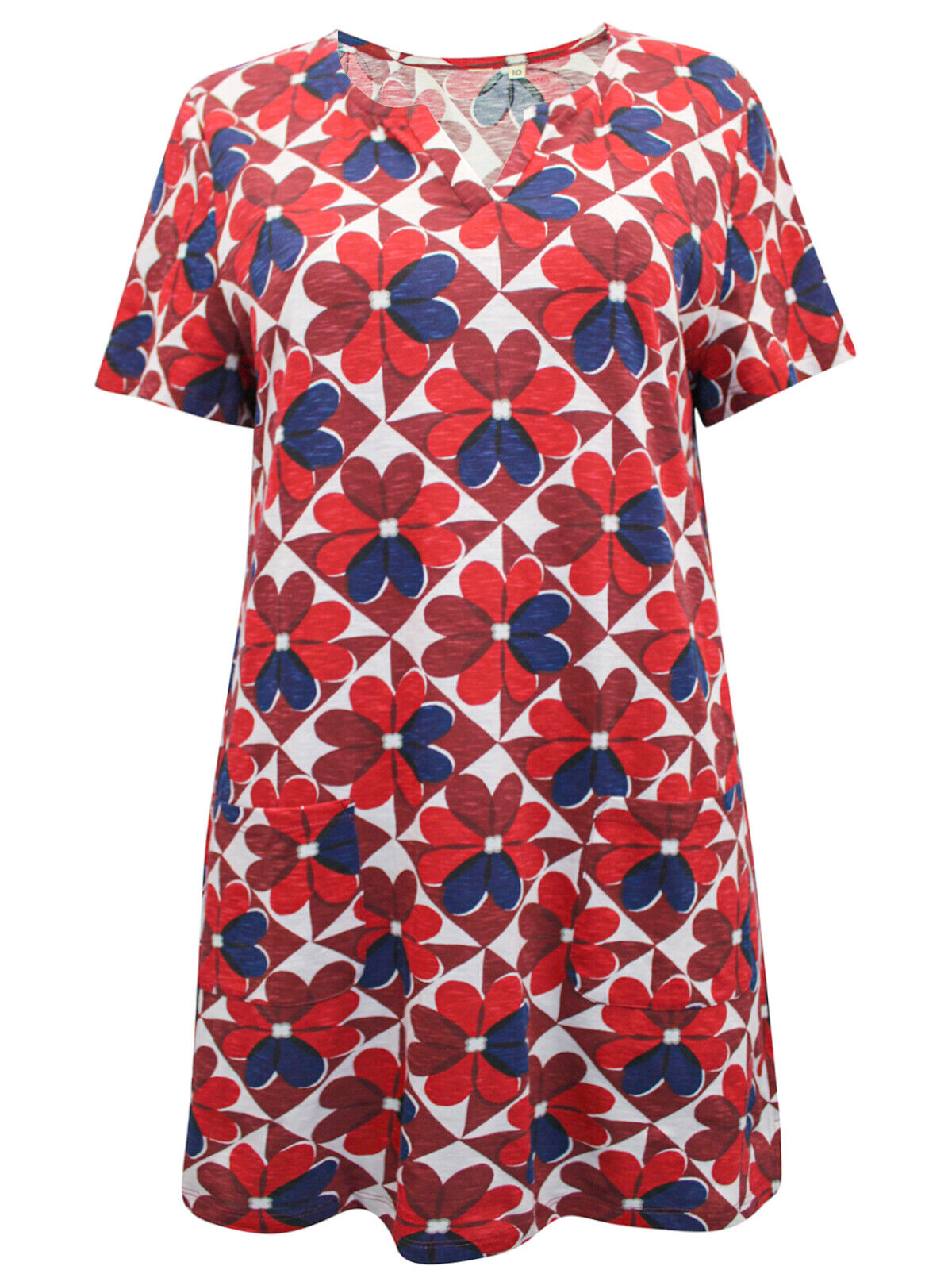 EX Seasalt Red Floral Tile Notch Neck Artists Palette Tunic Sizes 10, 12, 14, 18