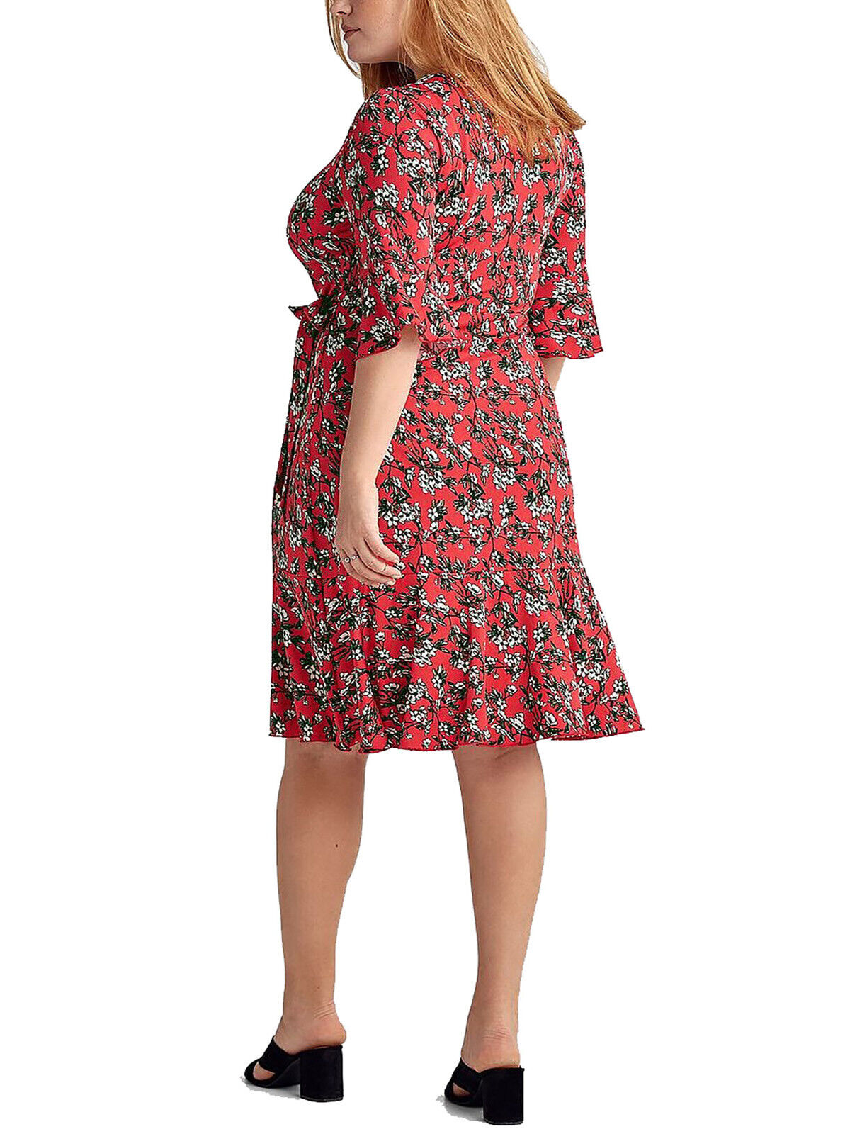 Ellos Red Floral Print Wrap Front Midi Dress in UK Size 26