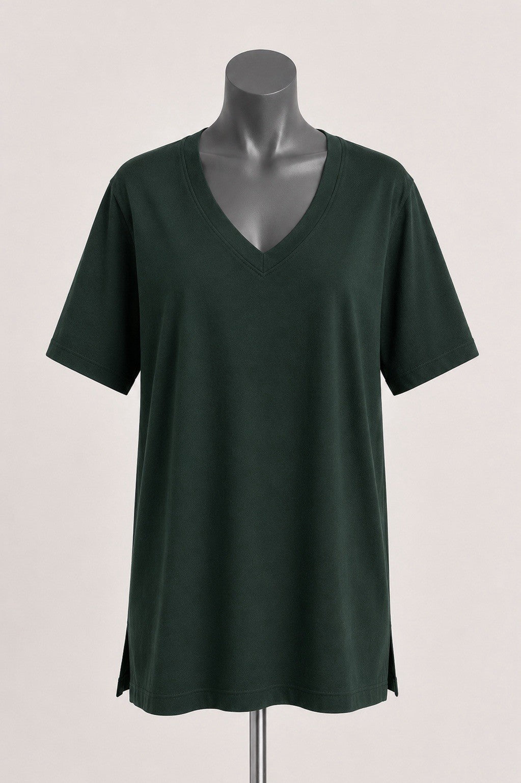 Dark Green Cotton Modal Slouch V-Neck T-Shirt Size 2XL0