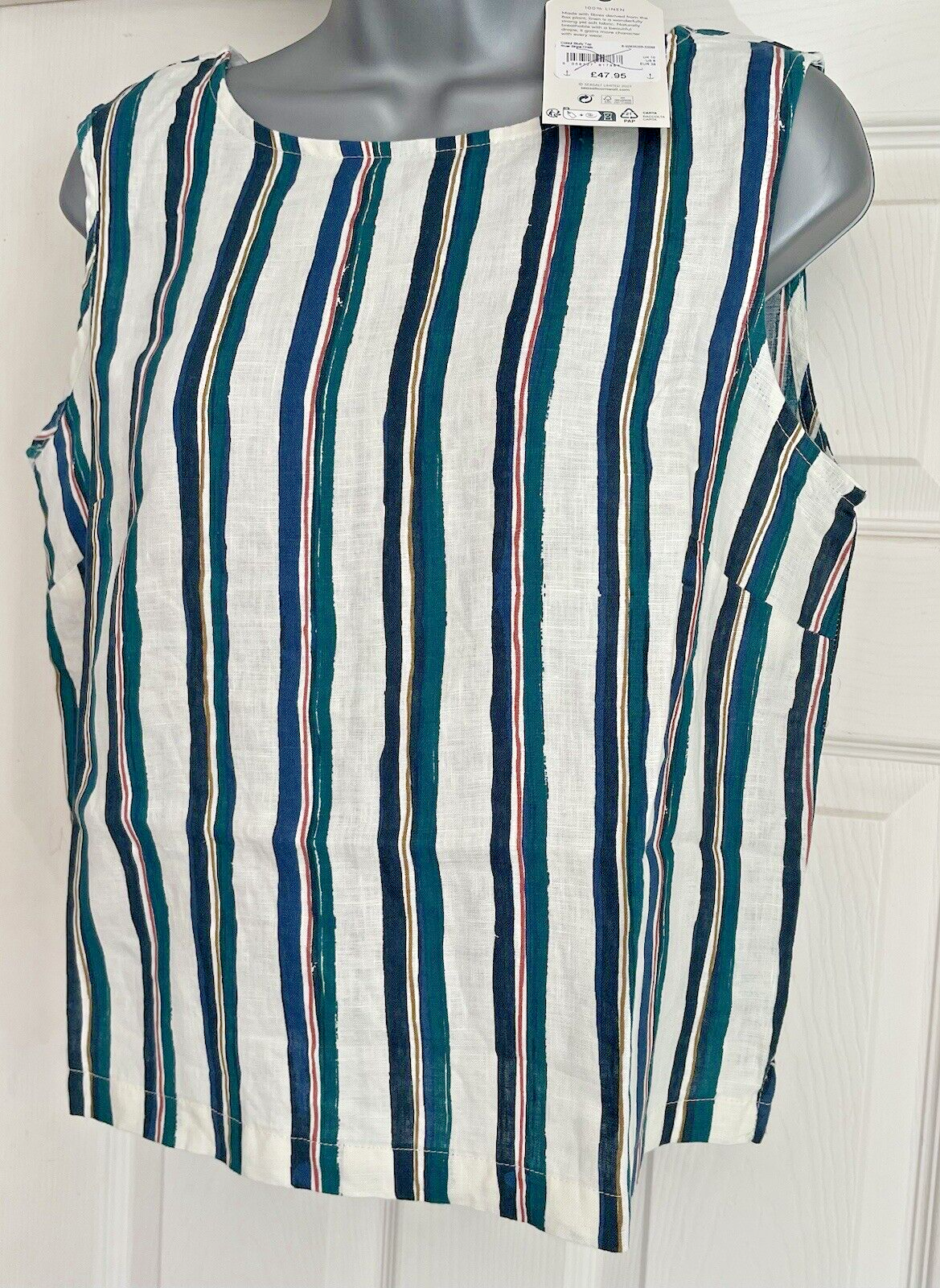 EX Seasalt River Stripe Chalk Linen Colour Study Top 8 10 12 14 16 18 RRP £48