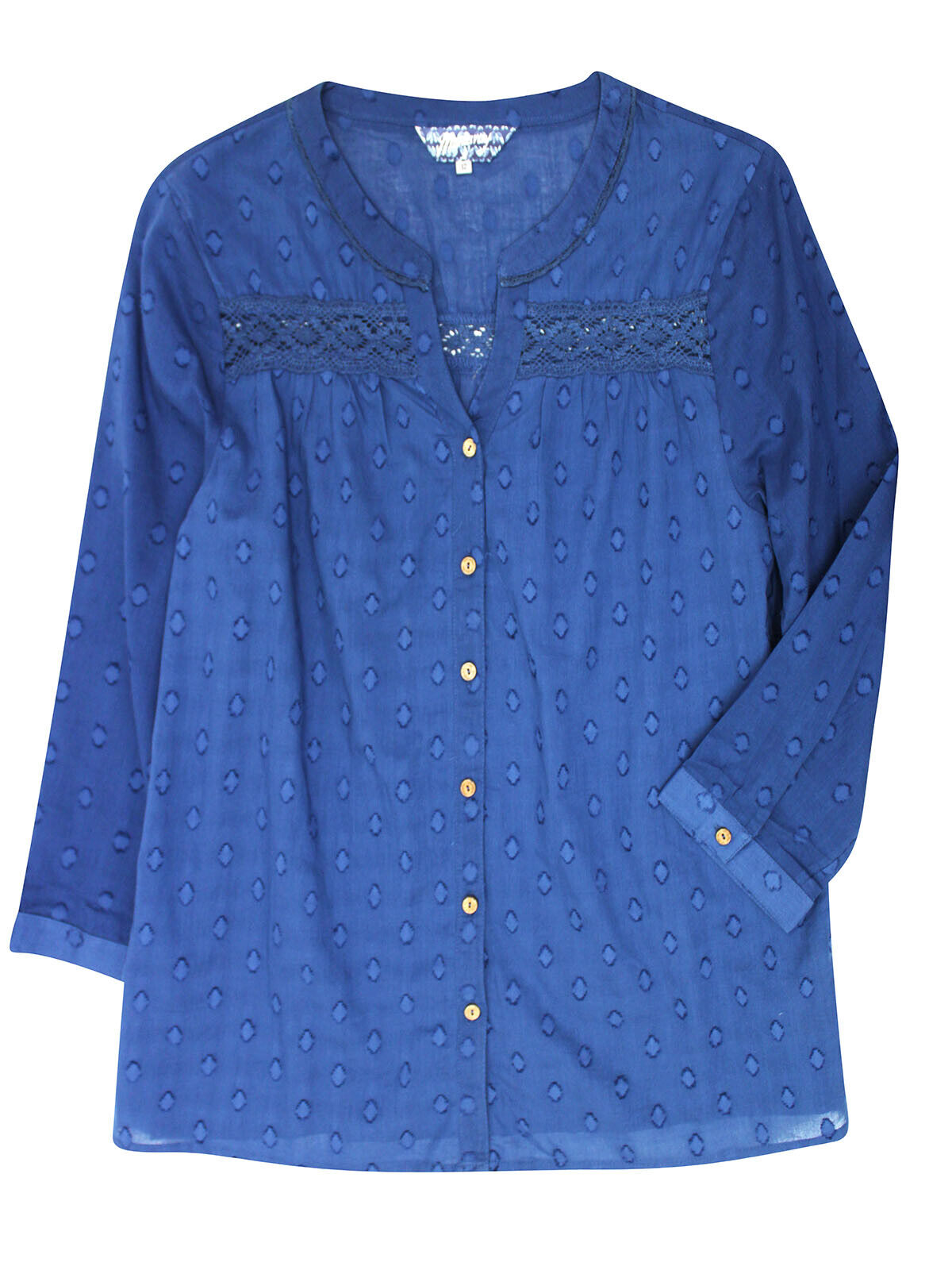 Mantaray Navy Roll Sleeve Swiss Dot Dobby Blouse Shirt 12, 18, 20, 22 RRP £32
