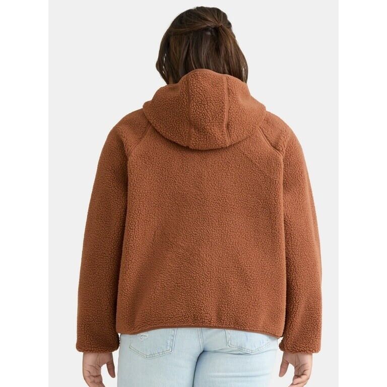 Time & Tru Brown Cocoa Polar Fleece Zip Through Hooded Jacket 1X, 2X (UK 18-24)