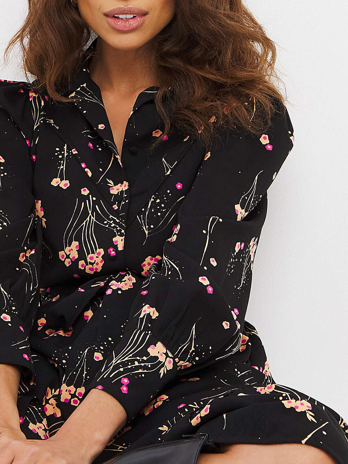 JD Williams Black Floral Tie Waist Midi Shirt Dress in Sizes 14, 16, 18 RRP £50