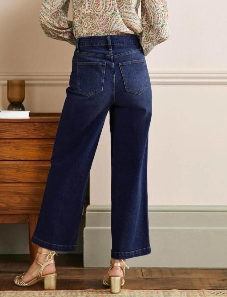 Boden Cropped Wide Leg Jeans Classic Denim Blue High Rise 8-22 Pet, Reg, Long