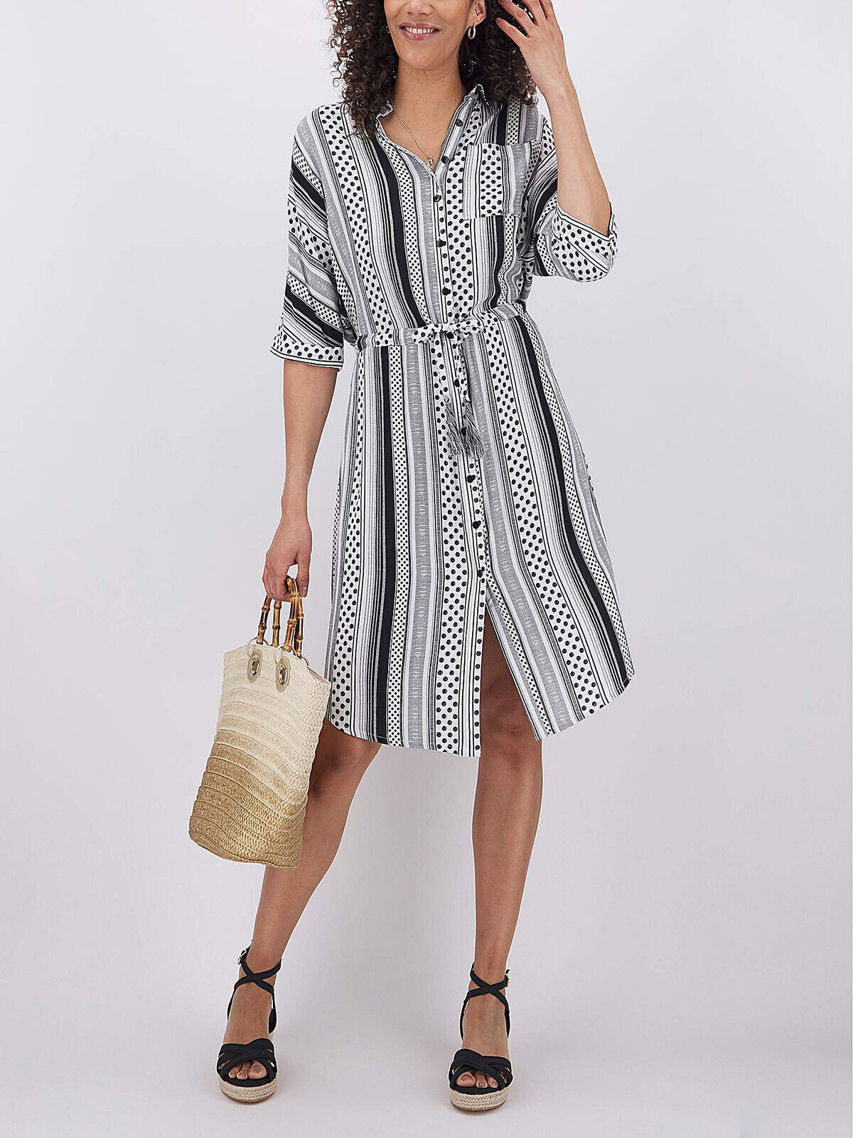 JD Williams Stripe Crinkle Tie Waist Shirt Dress in Sizes 12 16 32