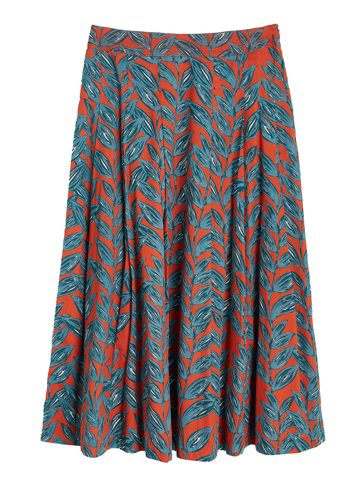 EX Seasalt Orange/Red Leaves Cotton Sea Mist Skirt 12 14 16 18 20 22 24 26/28