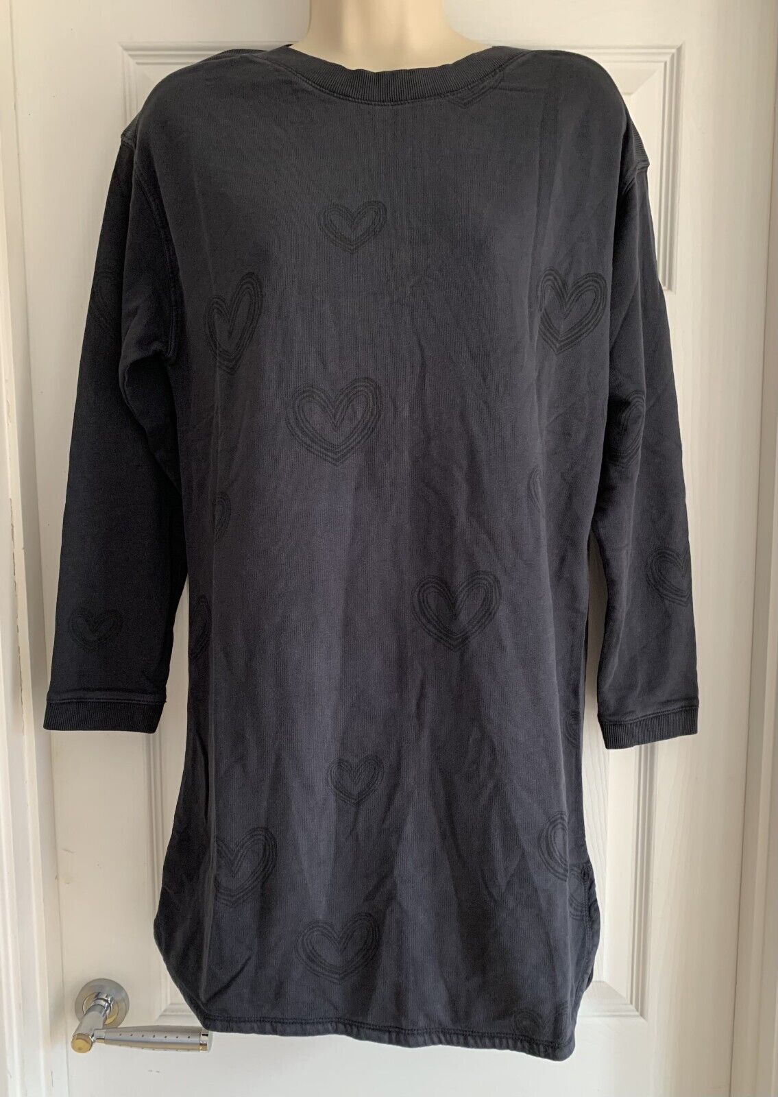 EX WHITE STUFF Navy Heart Pure Cotton Longline Large Fit Sweatshirt Sizes 6-22
