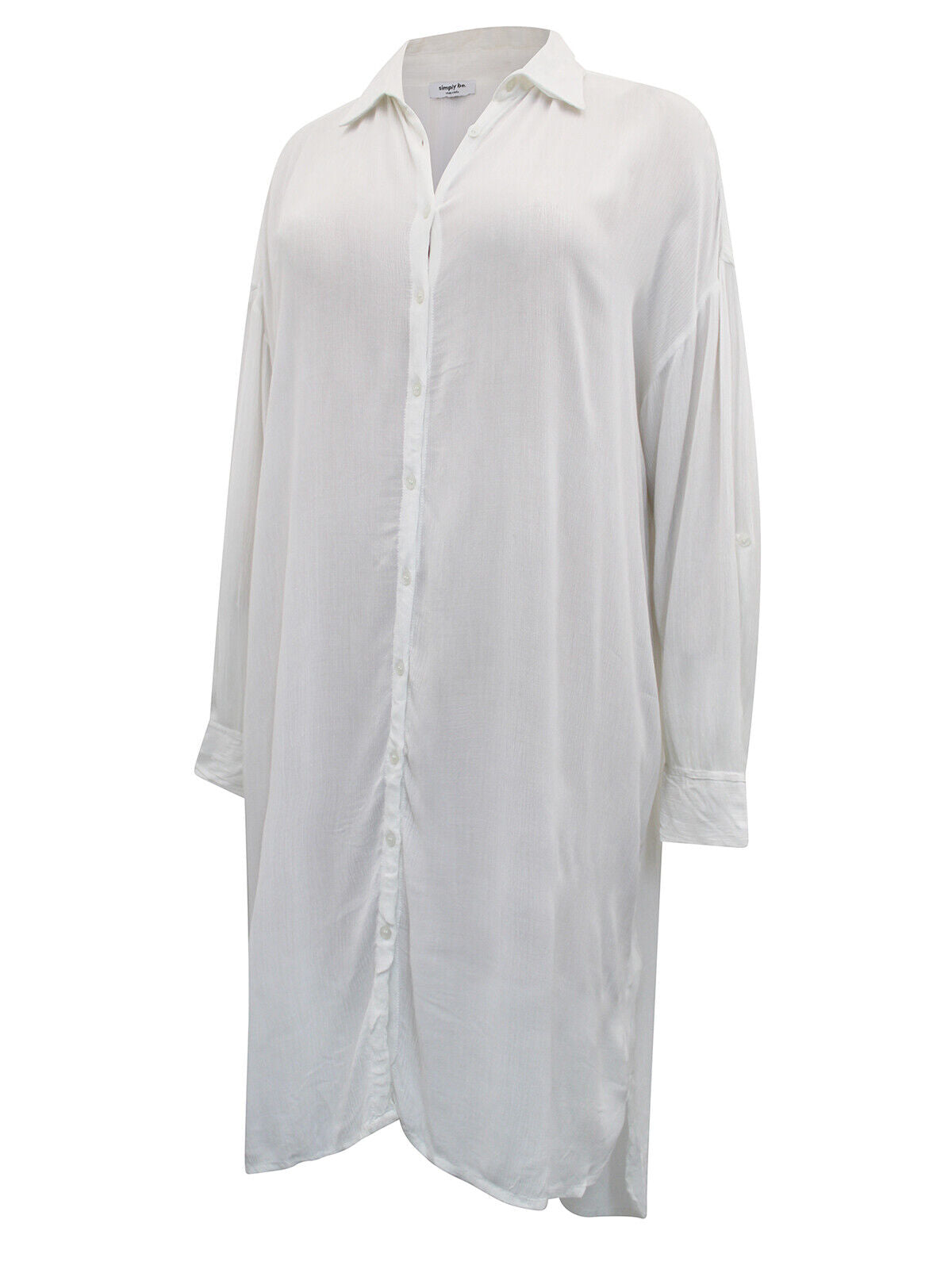 Simply Be White Longline Crinkle Long Sleeve Shirt 18, 20, 24, 26, 28 RRP £30