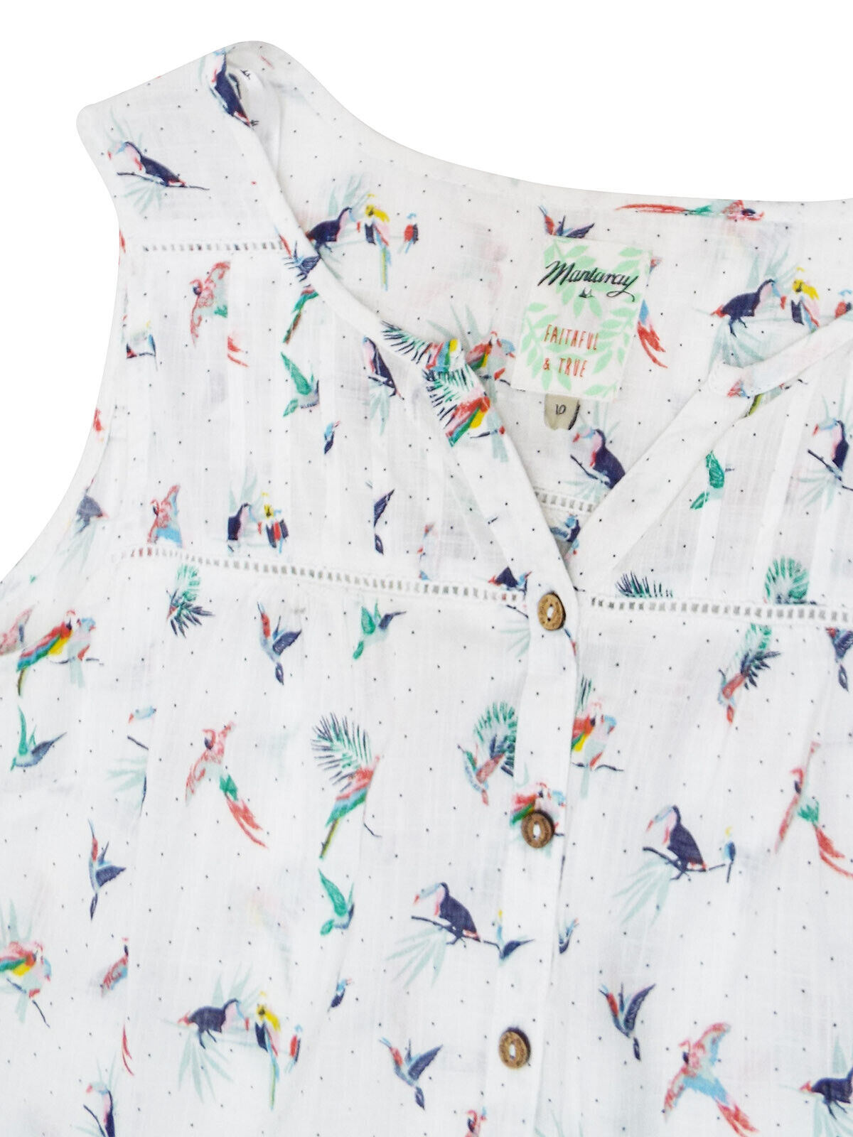 EX Mantaray Debenhams White Pure Cotton Toucan Print Blouse Sizes 10-26 RRP £25