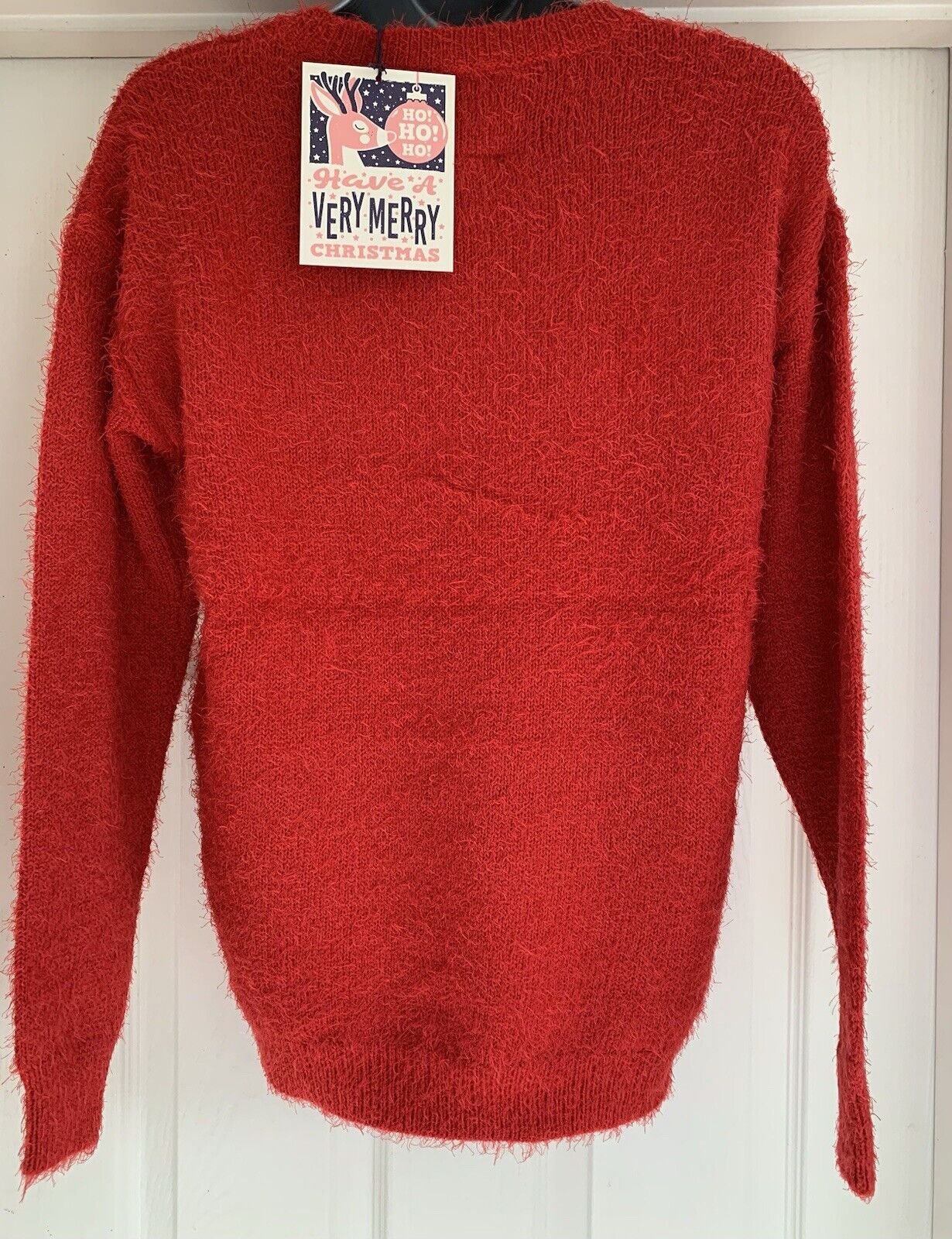 Ladies Tokyo-Red Sequin Reindeer Fluffy Knit Christmas Jumper 10, 12, 14, 16, 18