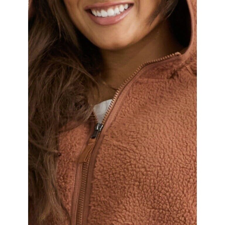 Time & Tru Brown Cocoa Polar Fleece Zip Through Hooded Jacket 1X, 2X (UK 18-24)