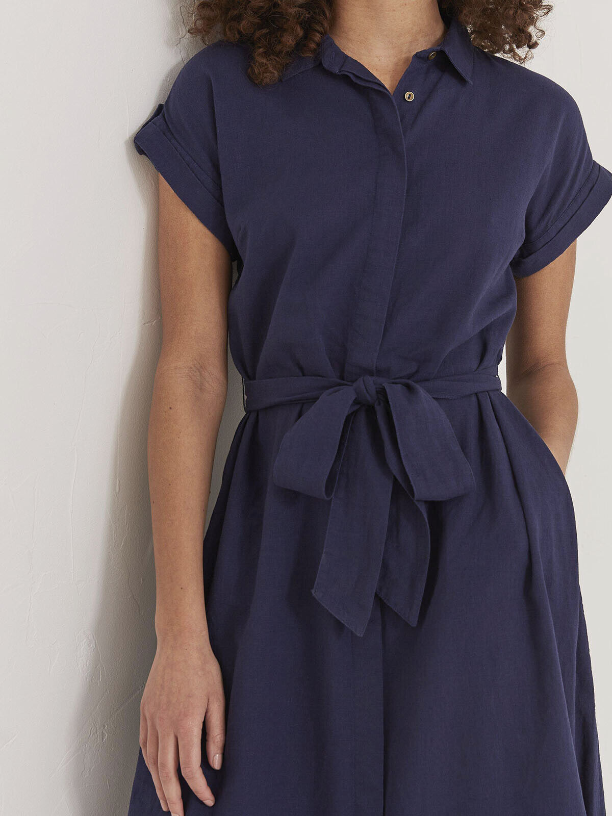 EX Fat Face Indigo Sylvie Linen Blend Shirt Dress in Size 12 NO BELT