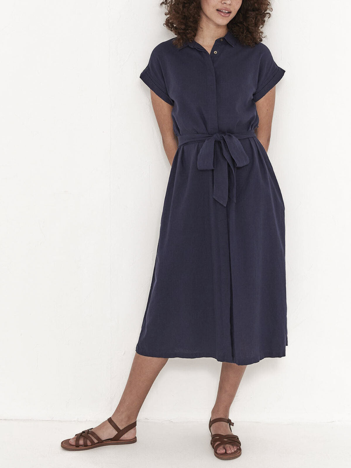 EX Fat Face Indigo Sylvie Linen Blend Shirt Dress in Size 12 NO BELT