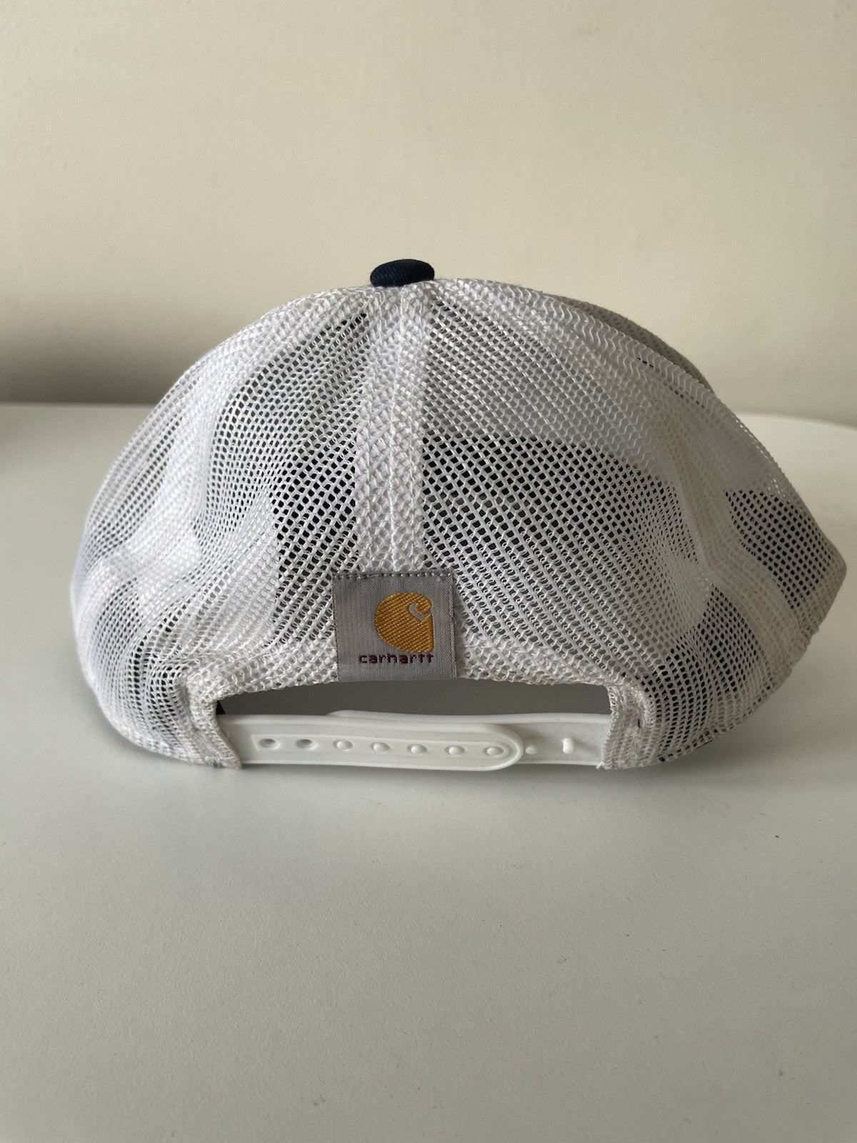 Carhartt Navy/White/Orange Canvas Mesh Back Outlast Patch Snapback Cap3