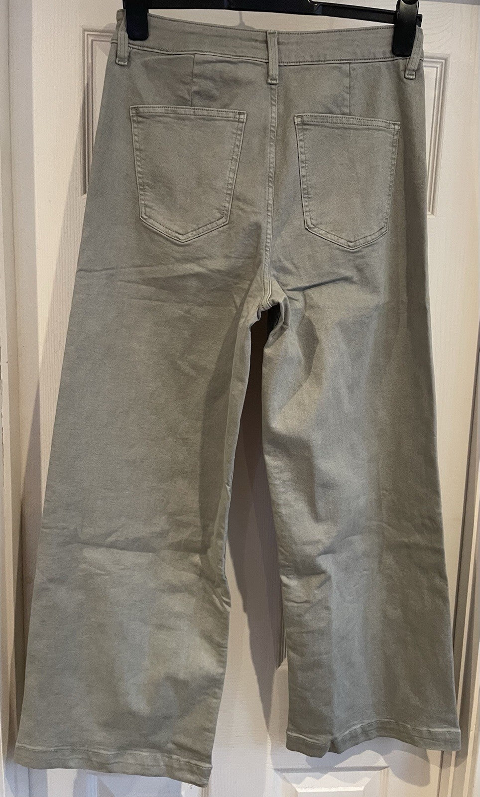 EX M*S Sage Green Wide Leg High Waisted Stretch Denim Cotton Rich Jeans 12 Reg3