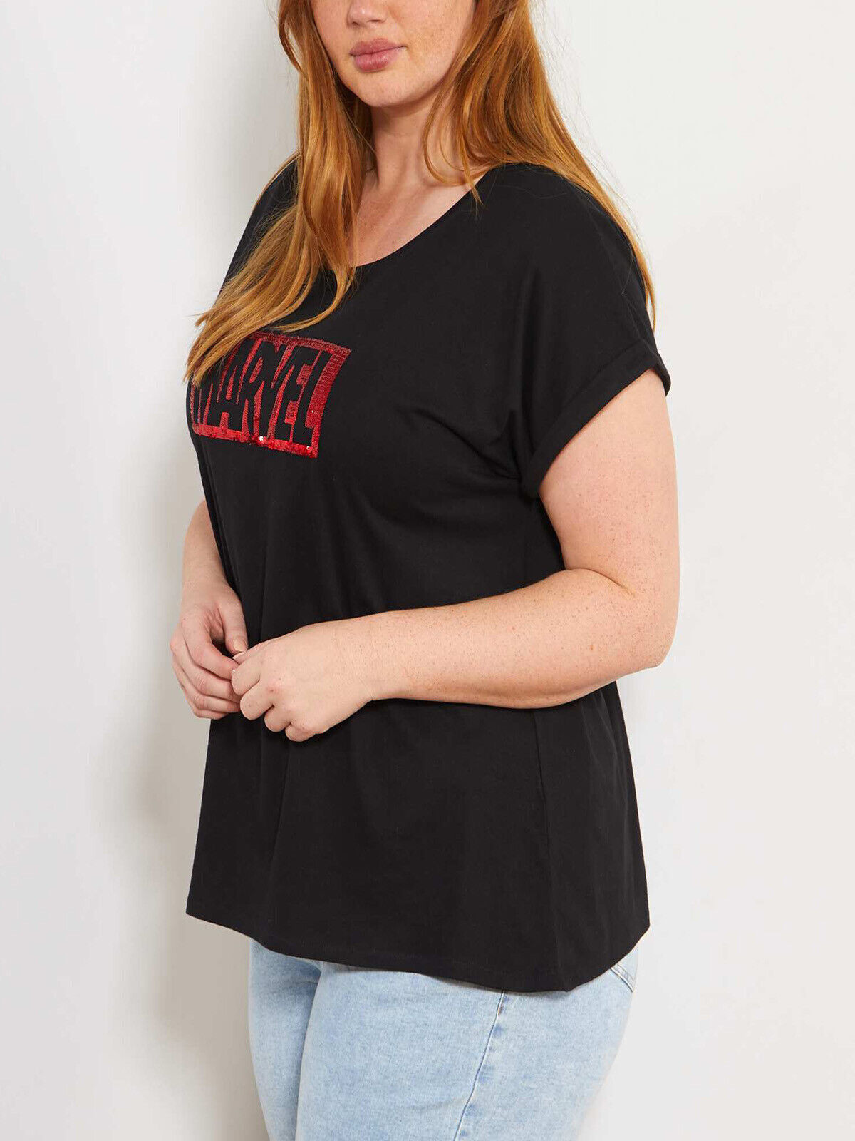 Marvel Black Pure Cotton Marvel Logo T-Shirt Plus Size 20/22