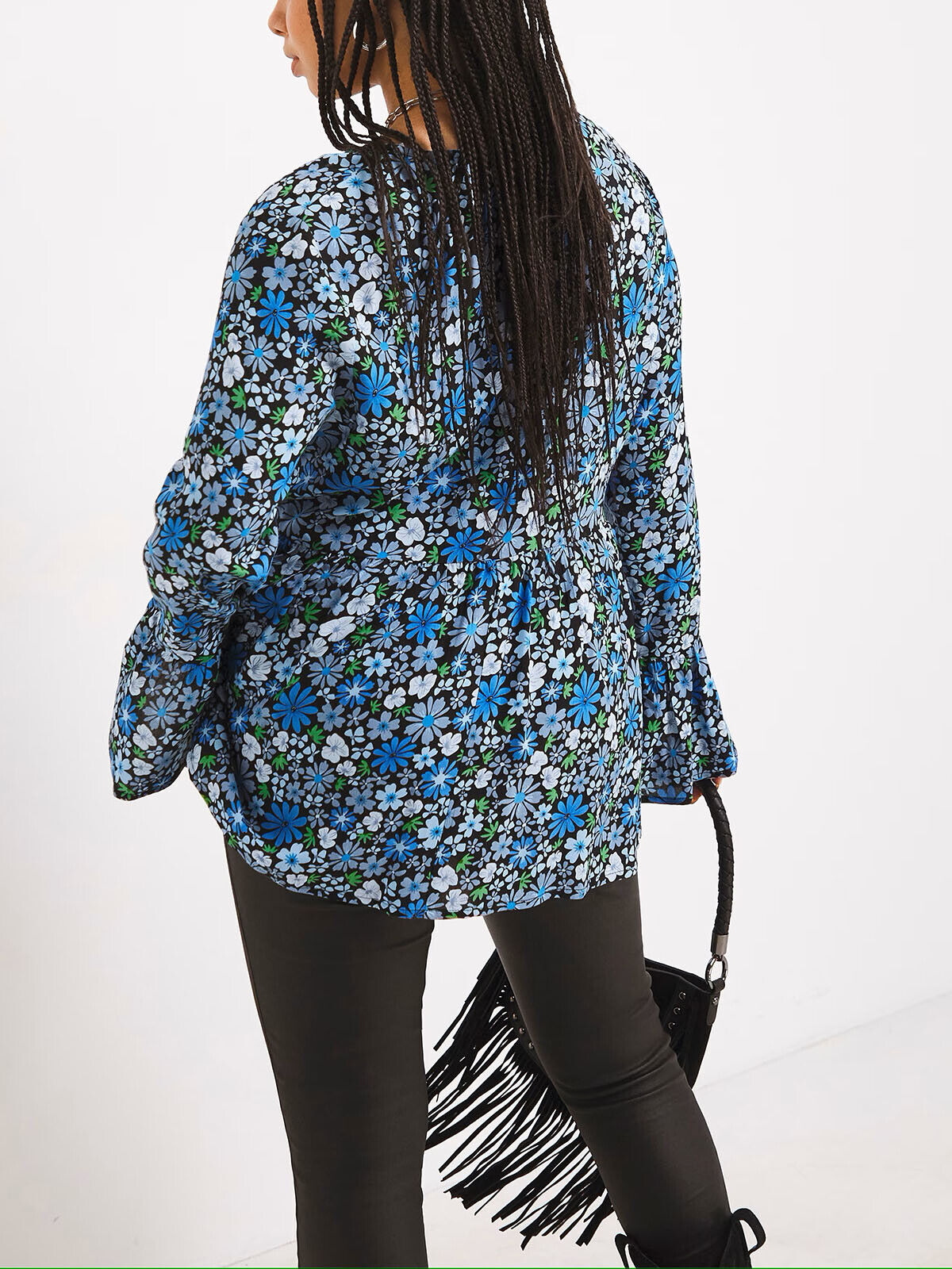 Simply Be Blue Floral Button Through V-Neck Smock Blouse 20 24 26 28 30 RRP £30