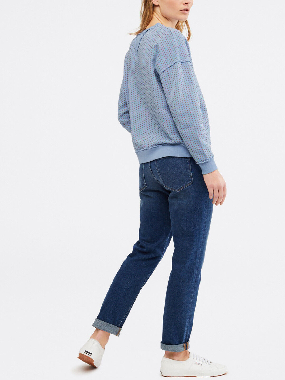 EX WHITE STUFF Mid Blue Pure Cotton Peaches & Cream Sweat Sizes 10-20 RRP £45