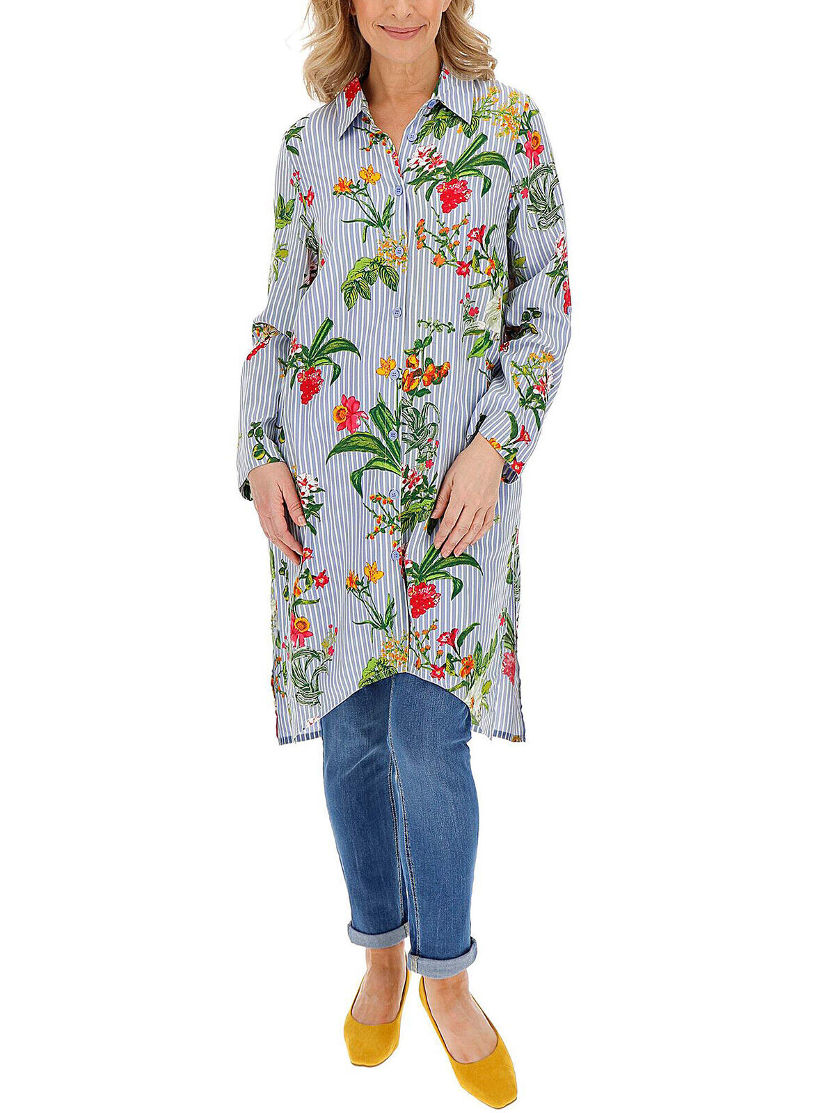 EX Joe Browns Blue Floral & Stripe Longline Blouse in Sizes 14 or 24