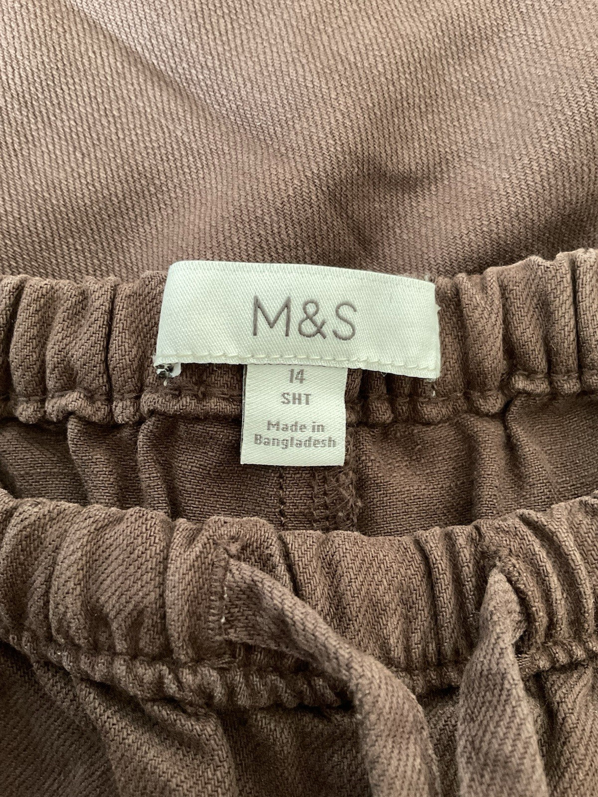 EX M*S Chocolate Brown Soft Denim Wide Leg Elasticated Drawsting Jeans Size 14S2