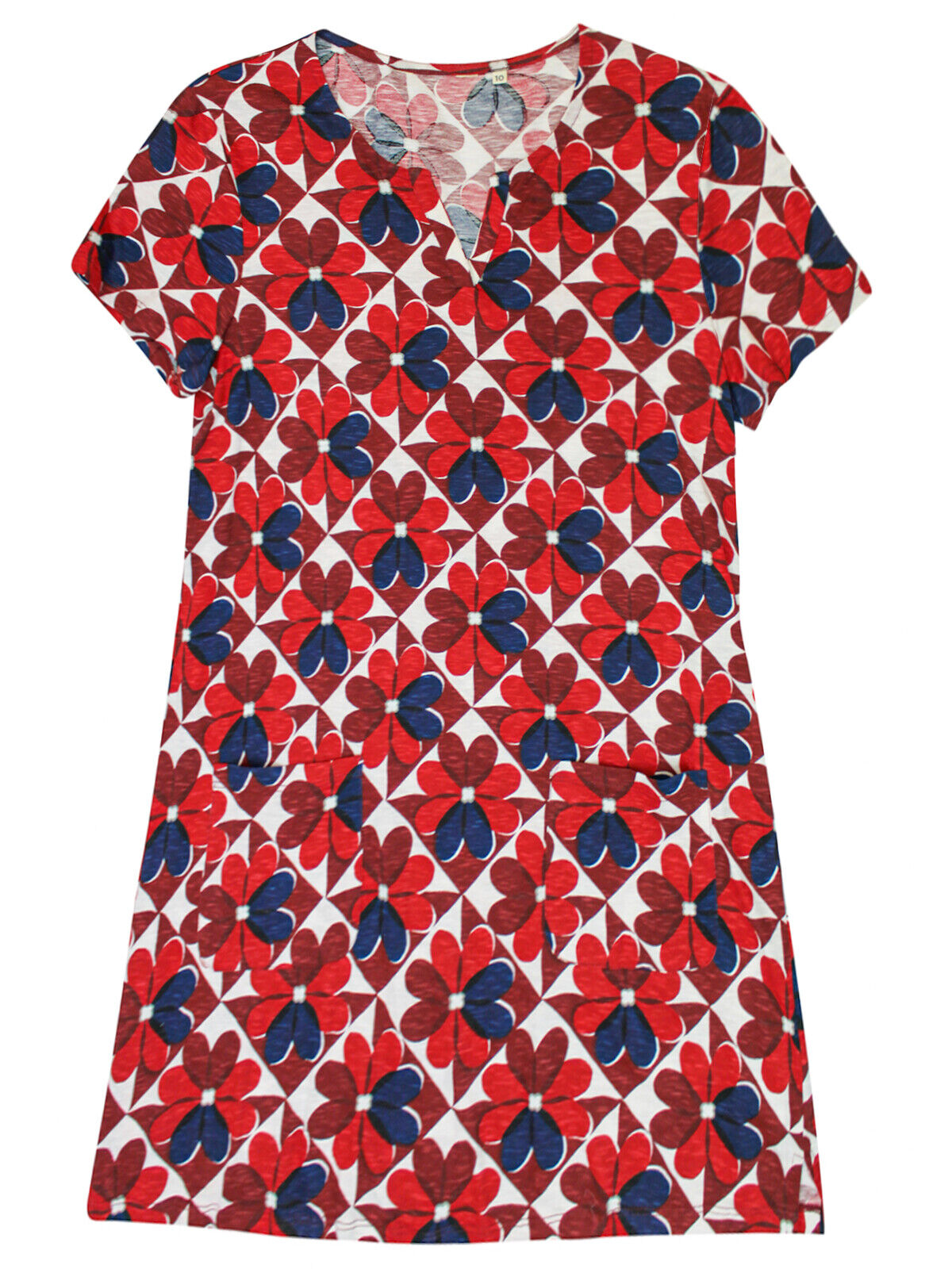 EX Seasalt Red Floral Tile Notch Neck Artists Palette Tunic Sizes 10, 12, 14, 18