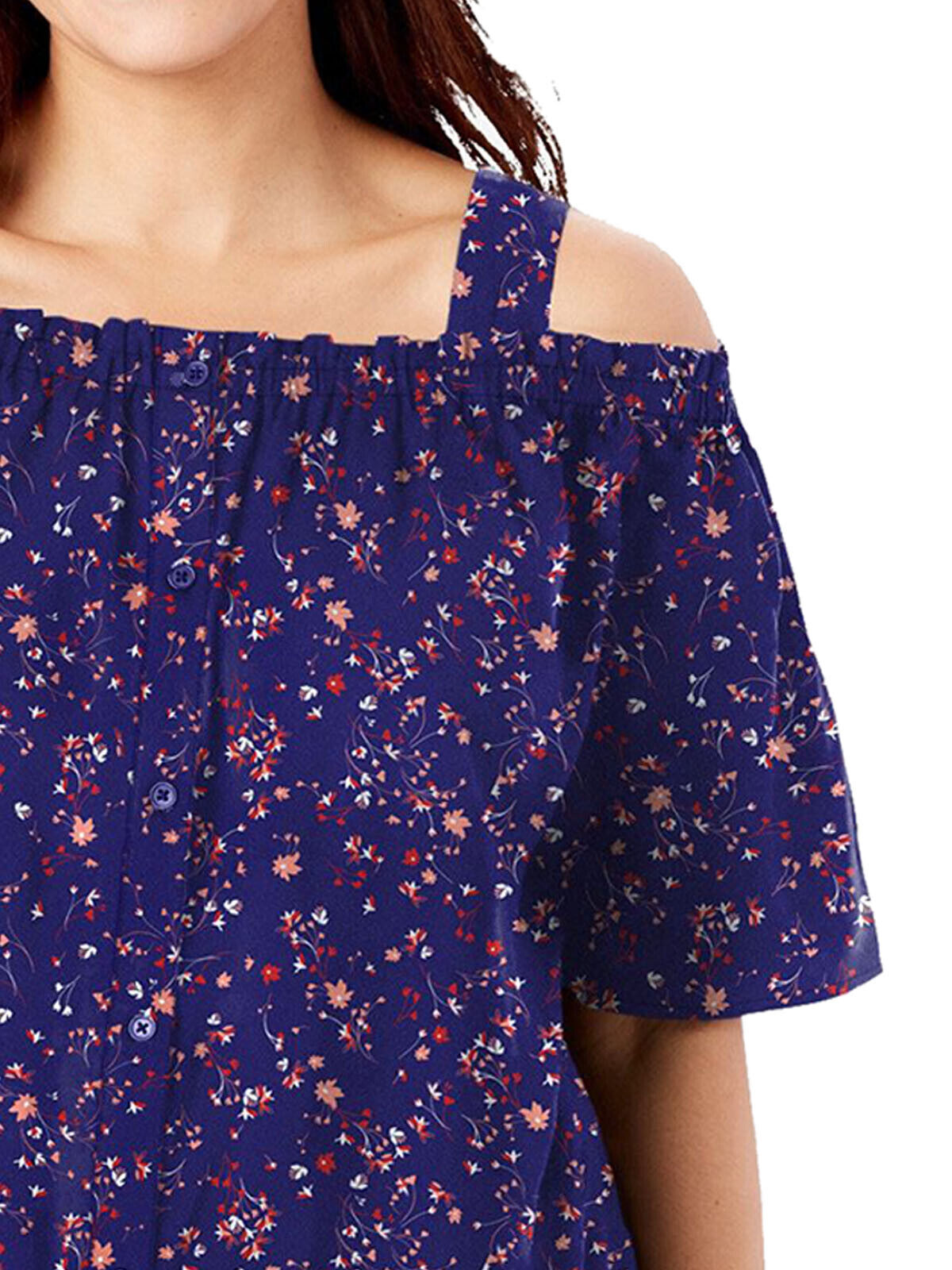 Woman Within Navy Blue Printed Cold Shoulder Blouse 24/26, 28/30, 36/38