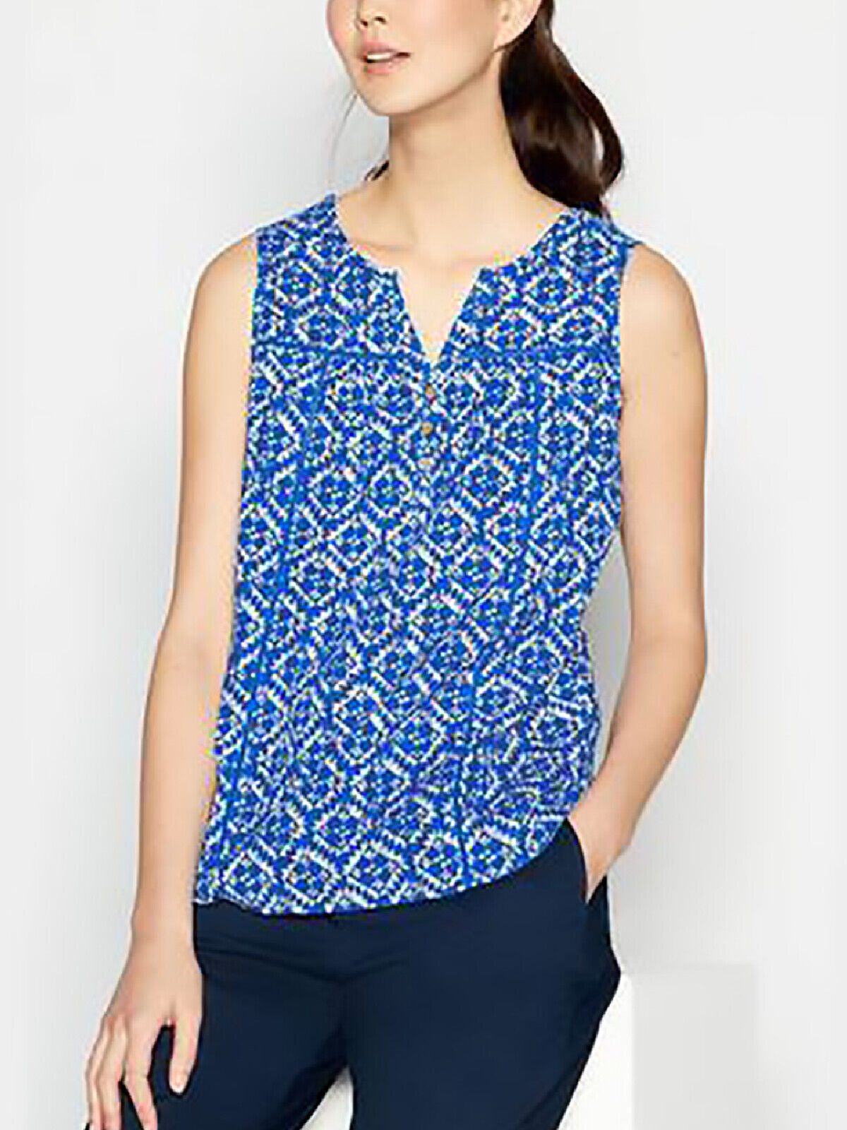 EX Mantaray Debenhams Blue Tile Print Cotton Top in Sizes 8, 12, 14 RRP £25