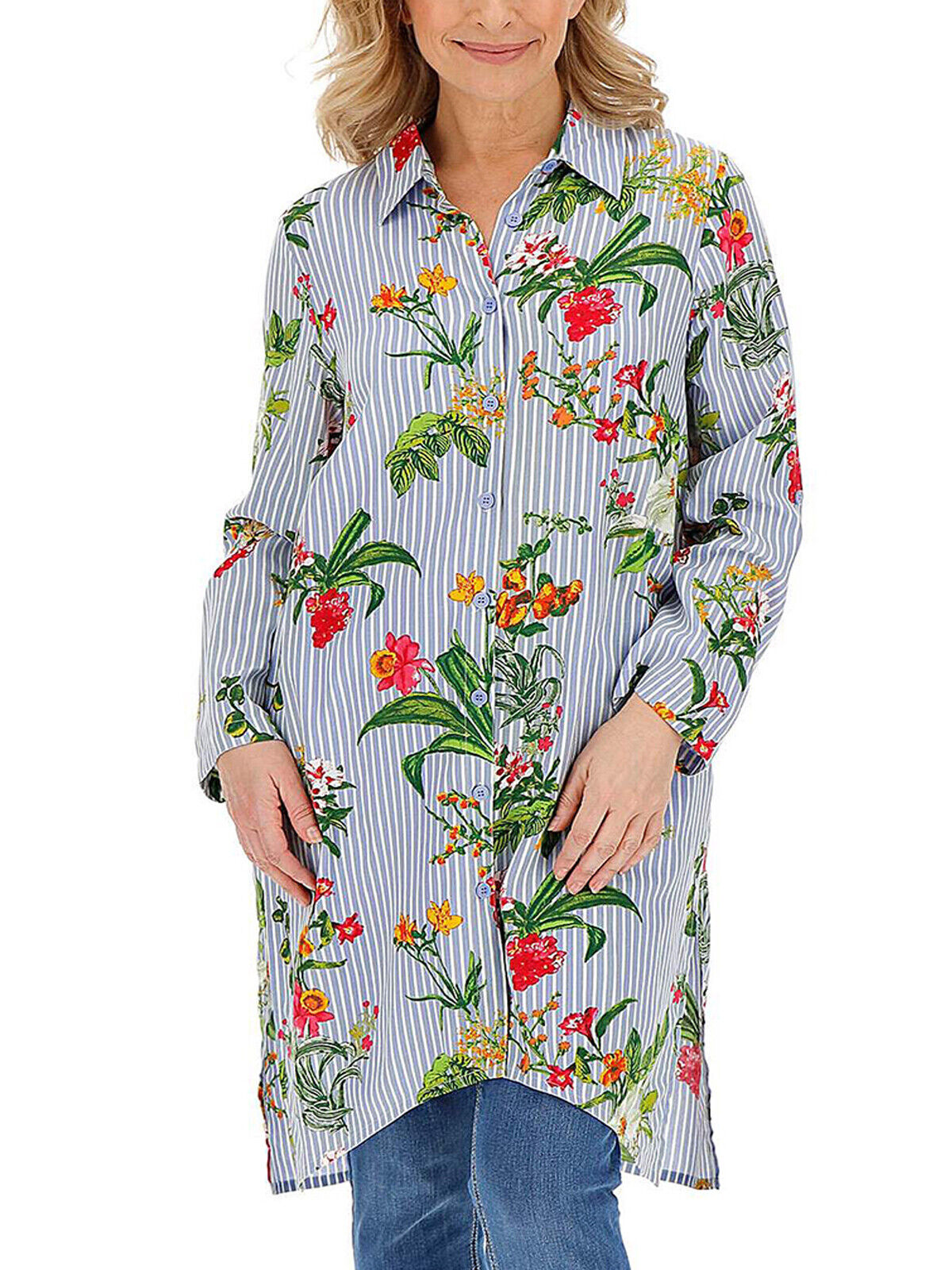 EX Joe Browns Blue Floral & Stripe Longline Blouse in Sizes 14 or 24