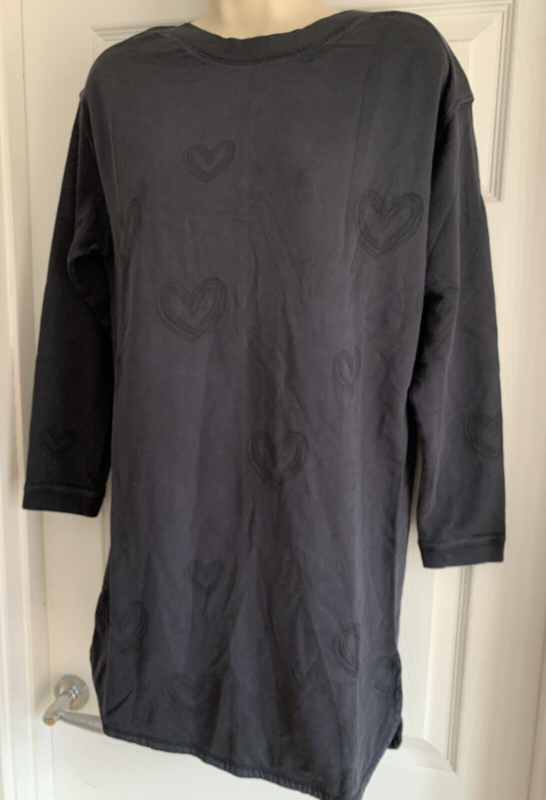 EX WHITE STUFF Navy Heart Pure Cotton Longline Large Fit Sweatshirt Sizes 6-22