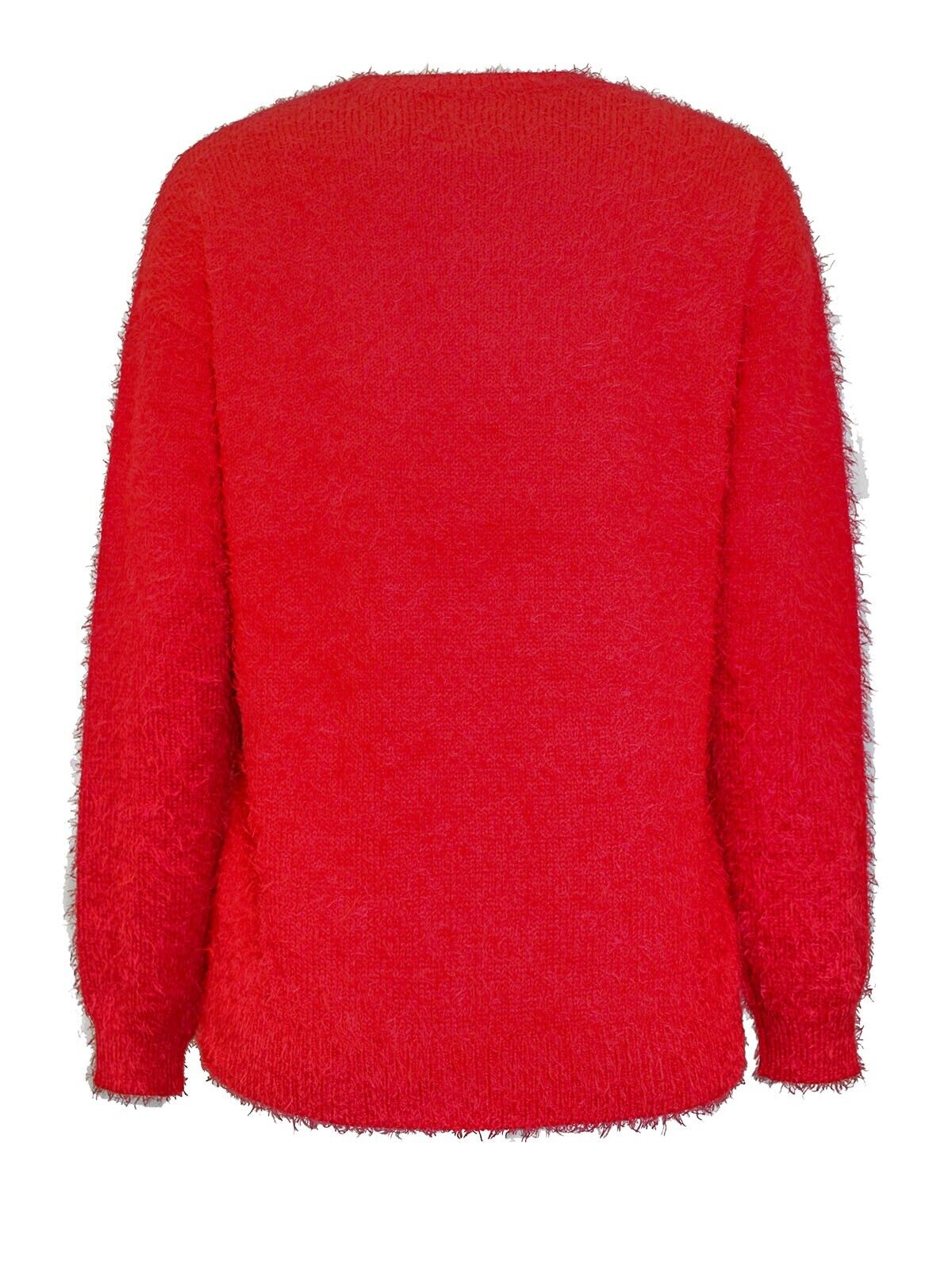Ladies Tokyo-Red Sequin Reindeer Fluffy Knit Christmas Jumper 10, 12, 14, 16, 18