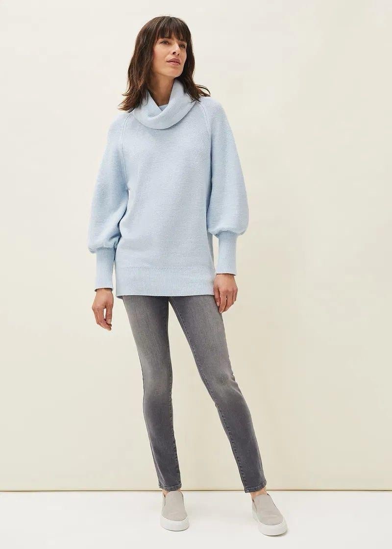 Phase Eight Pale Blue Dahlie Chunky Knit Cowl Neck Jumper Size Small RRP £852