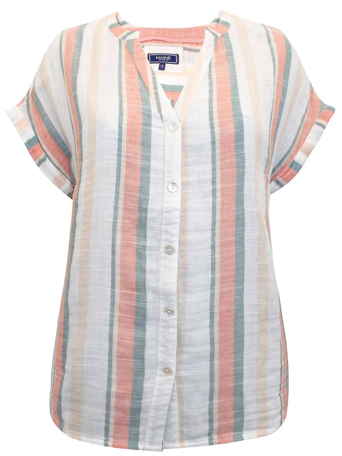 Debenhams Maine New England Rose Cotton Striped Button Through Top 16 18 20