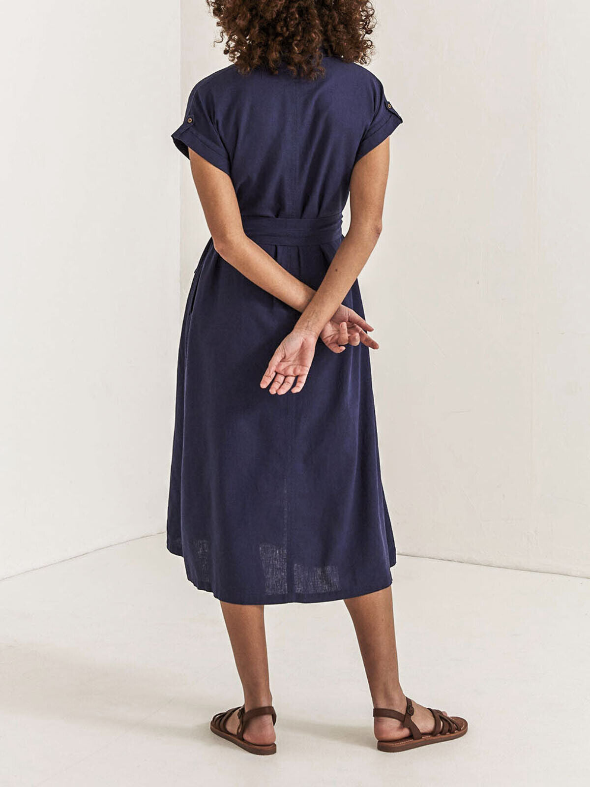 EX Fat Face Indigo Sylvie Linen Blend Shirt Dress in Size 12 NO BELT