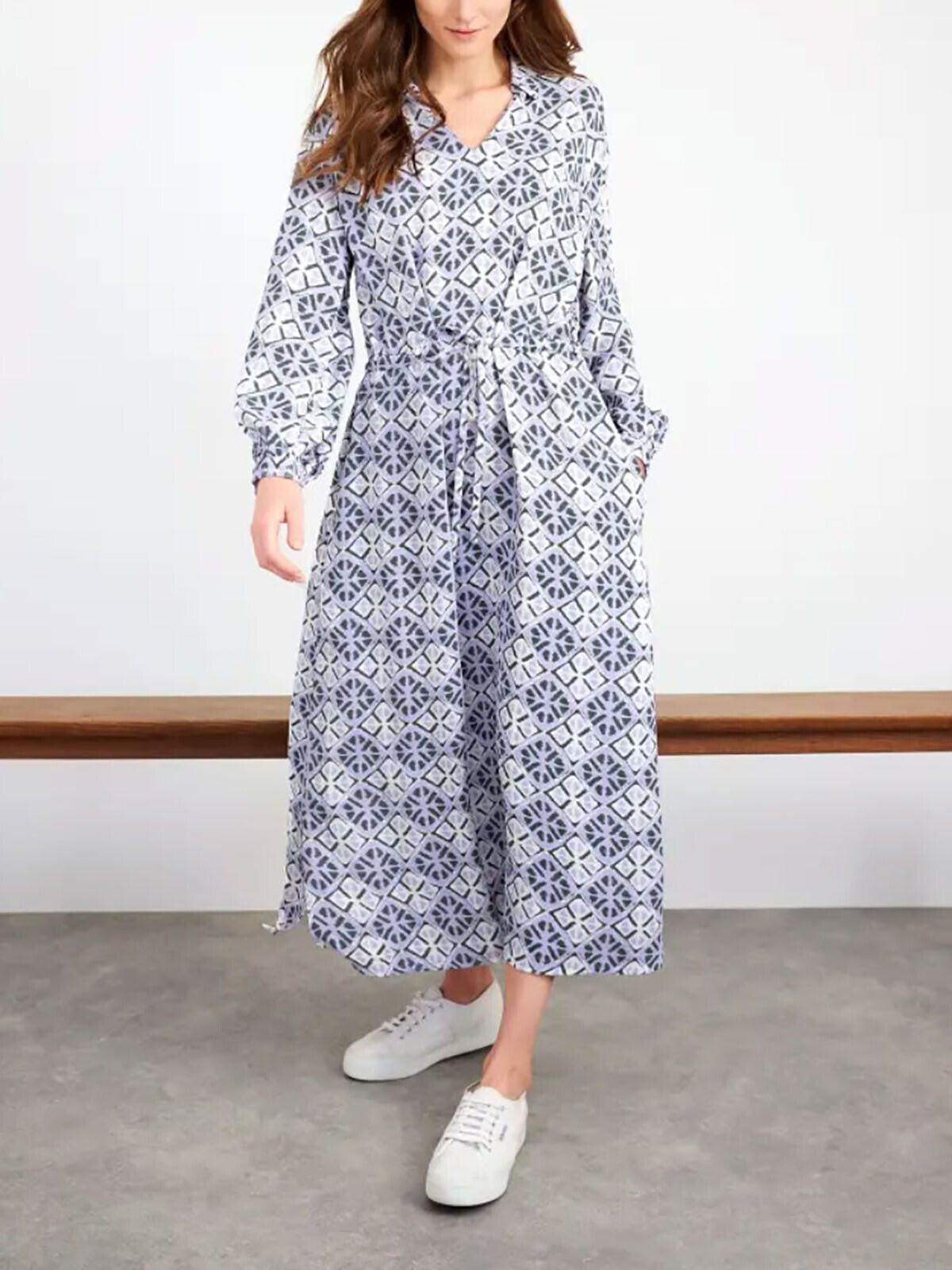 EX White Stuff Purple Multi Leo Geometric Print Midi Dress 8, 12, 14 RRP £75
