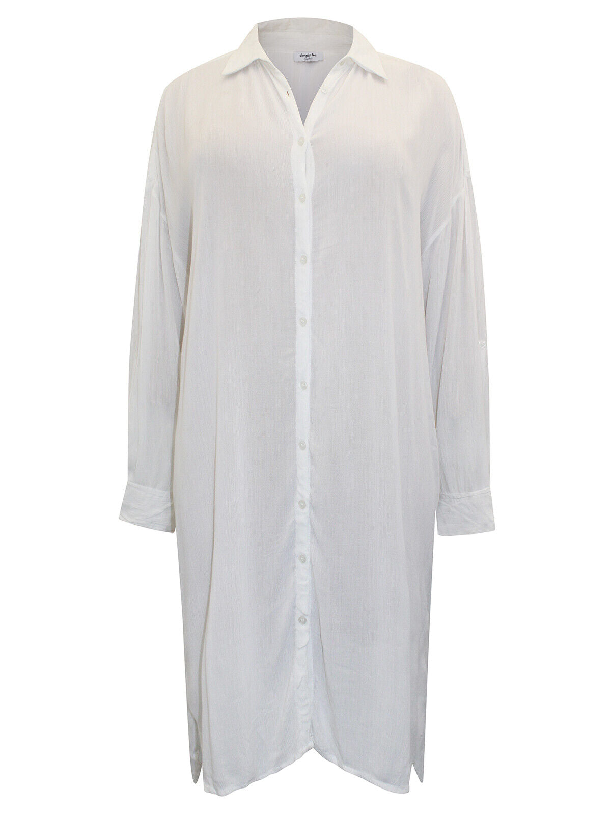 Simply Be White Longline Crinkle Long Sleeve Shirt 18, 20, 24, 26, 28 RRP £30