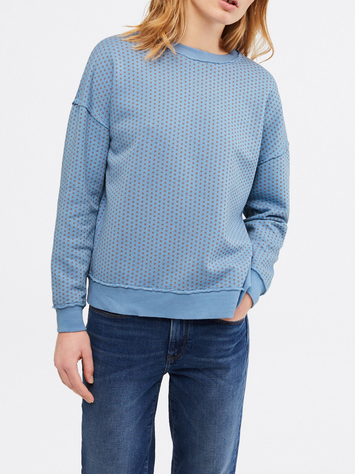 EX WHITE STUFF Mid Blue Pure Cotton Peaches & Cream Sweat Sizes 10-20 RRP £45