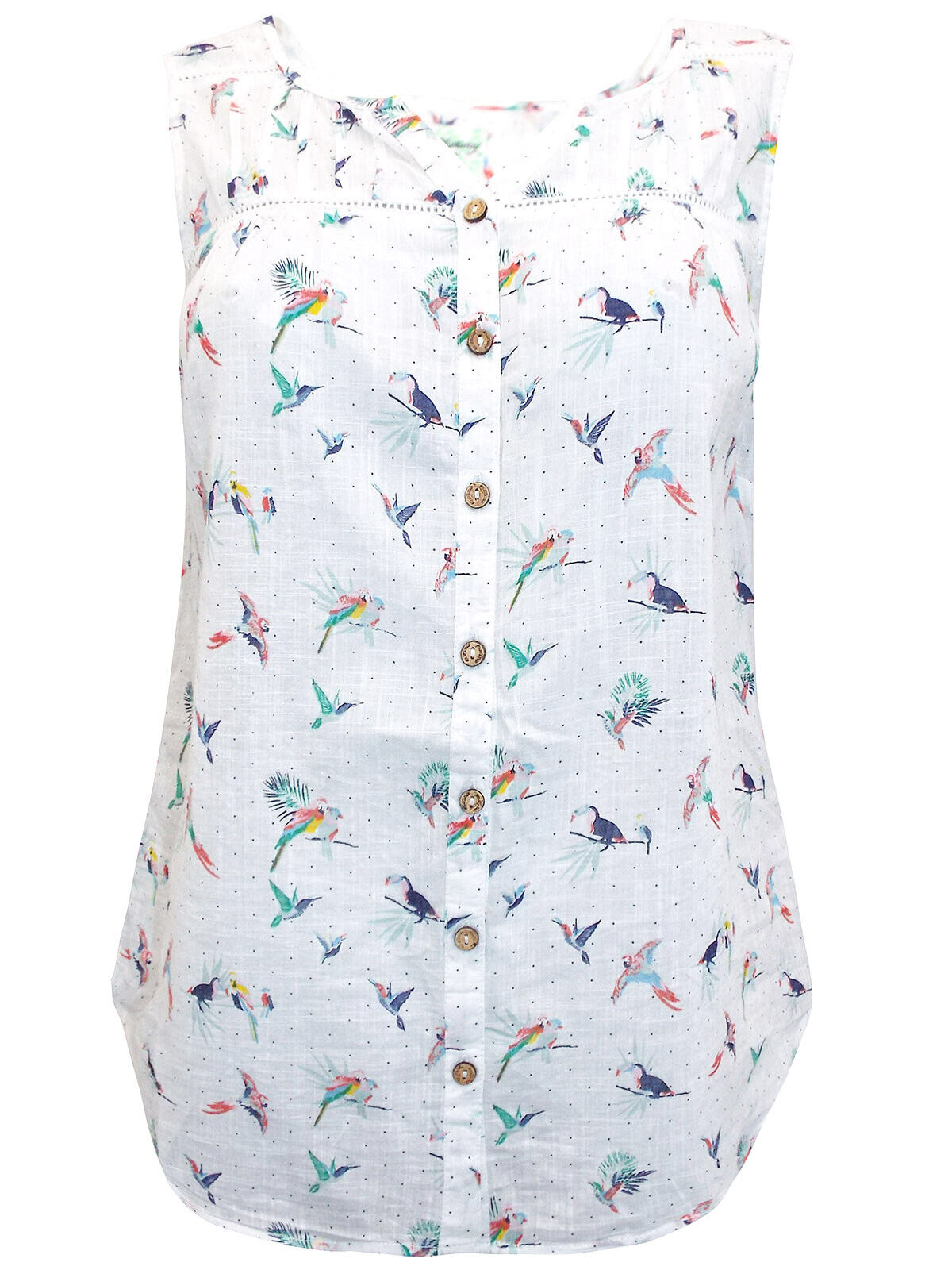 EX Mantaray Debenhams White Pure Cotton Toucan Print Blouse Sizes 10-26 RRP £25