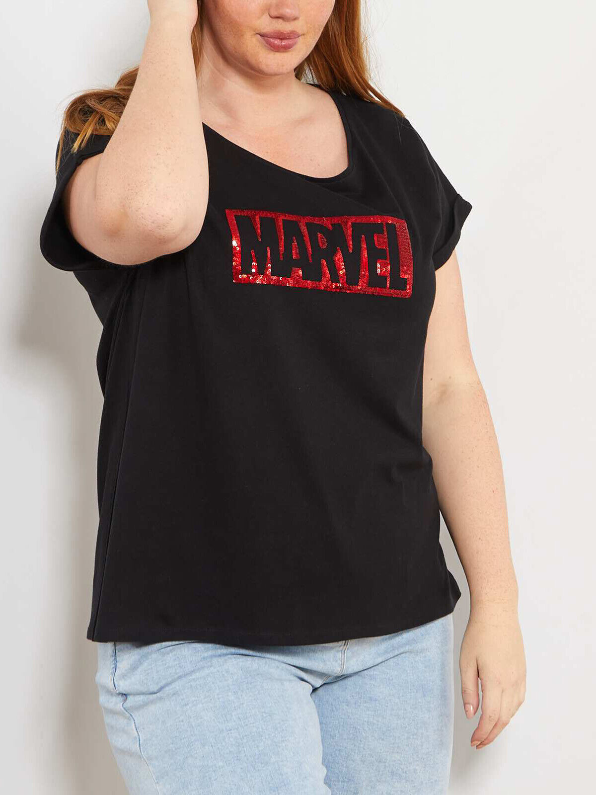 Marvel Black Pure Cotton Marvel Logo T-Shirt Plus Size 20/22