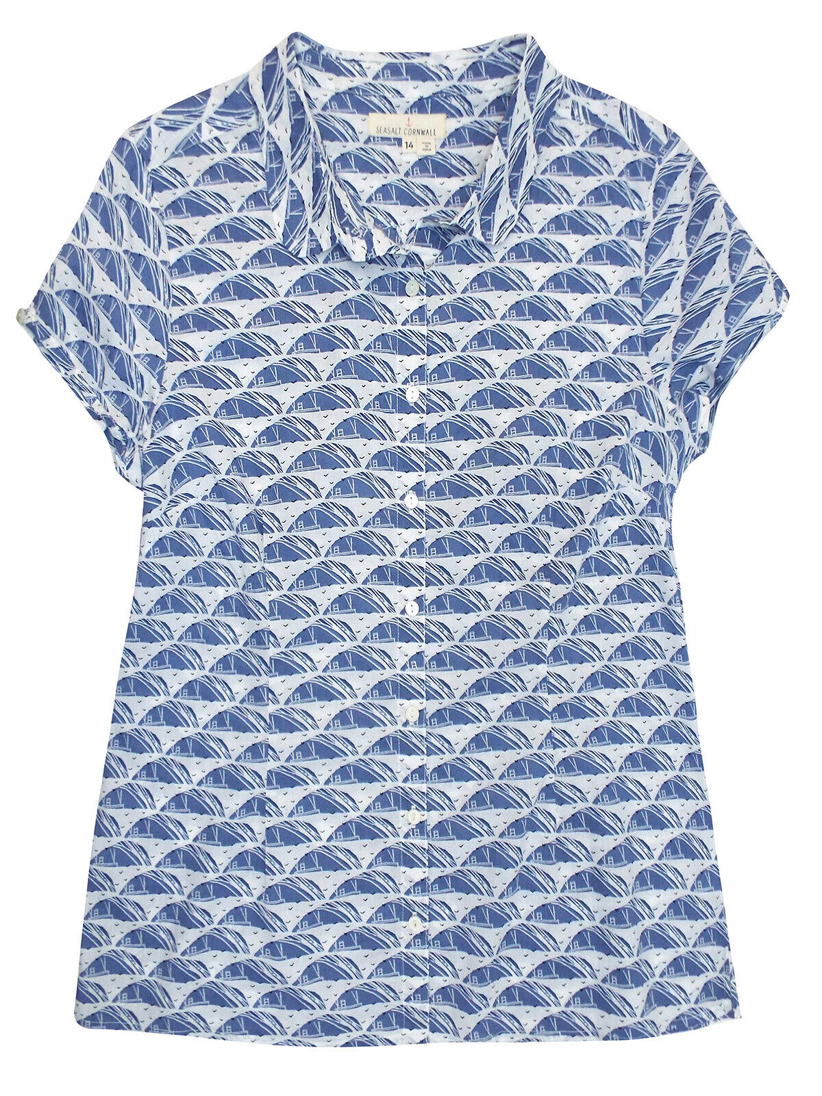 EX Seasalt Island Geo Spring Tide Rushmaker Cotton Voile Shirt Size 10