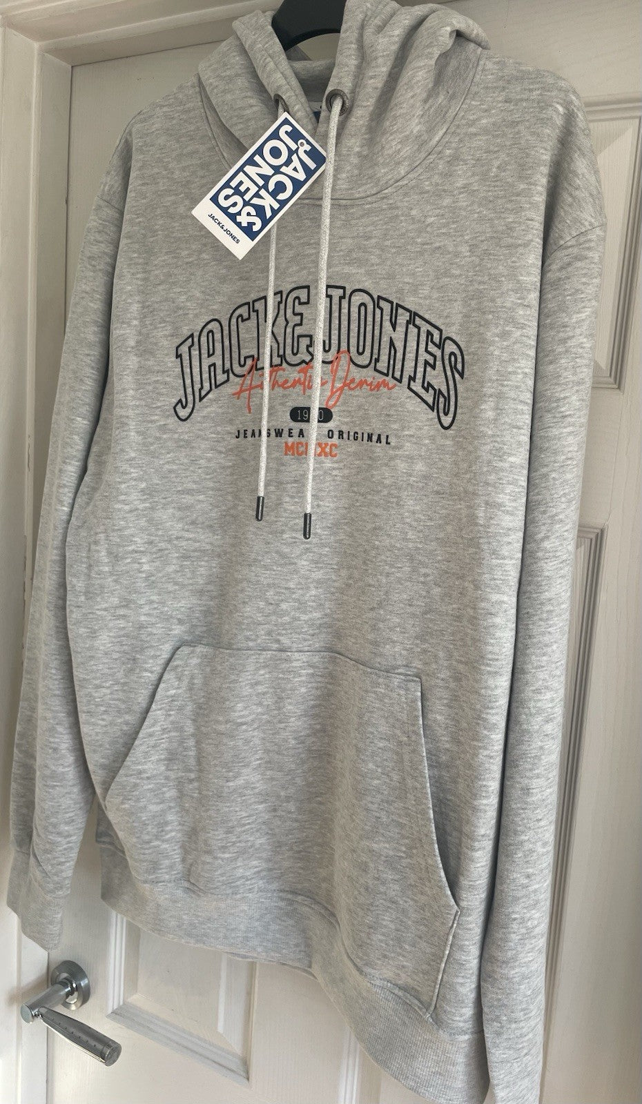 Jack & Jones Mens Light Grey Hooded Sweatshirt Hoodie Pullover Top Size L2
