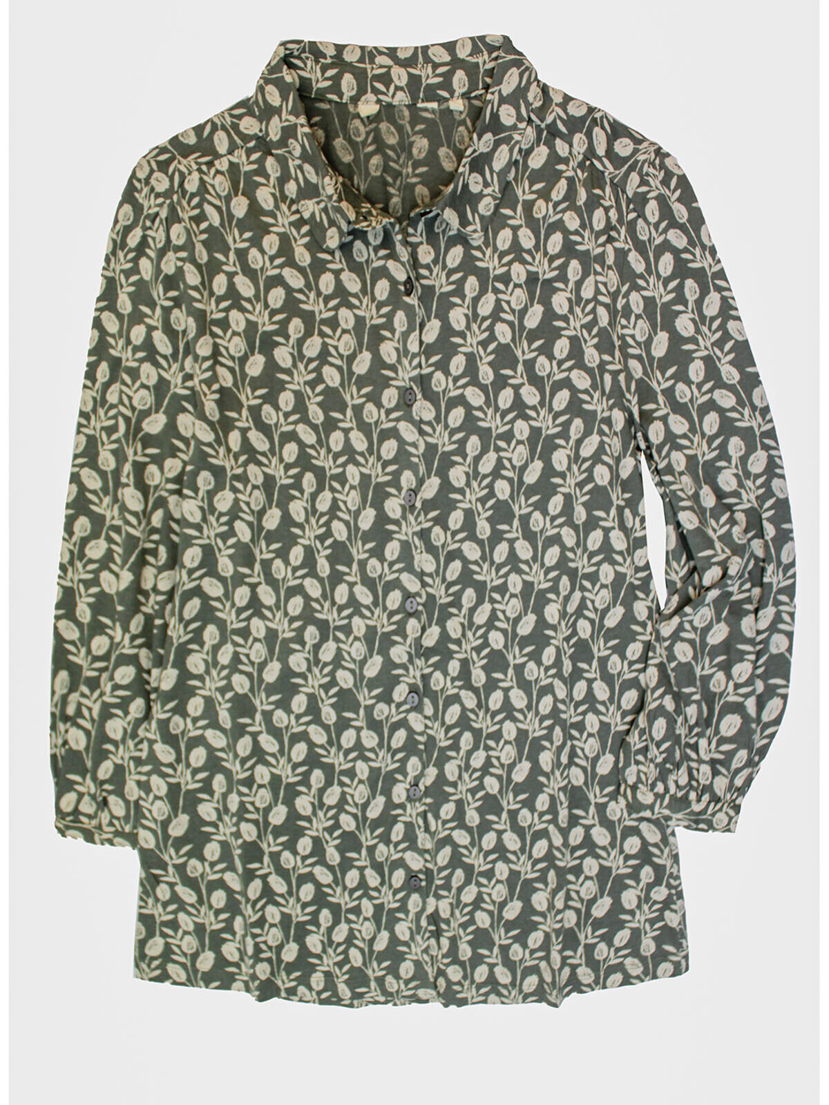 EX Seasalt Pale Green/Grey Poppy Heads Embrace Jersey Shirt Size 8-28 RRP £45.95