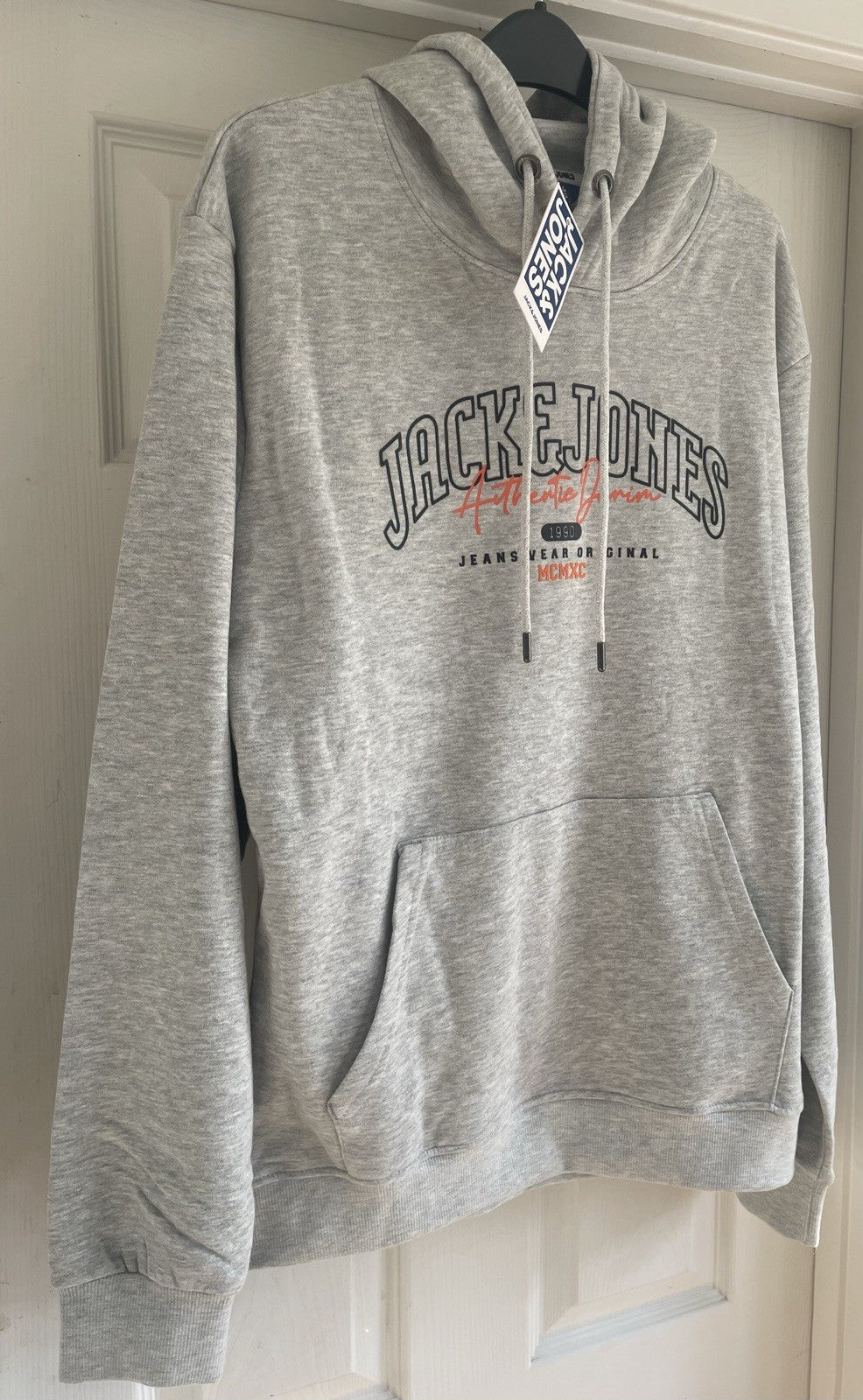 Jack & Jones Mens Light Grey Hooded Sweatshirt Hoodie Pullover Top Size L1