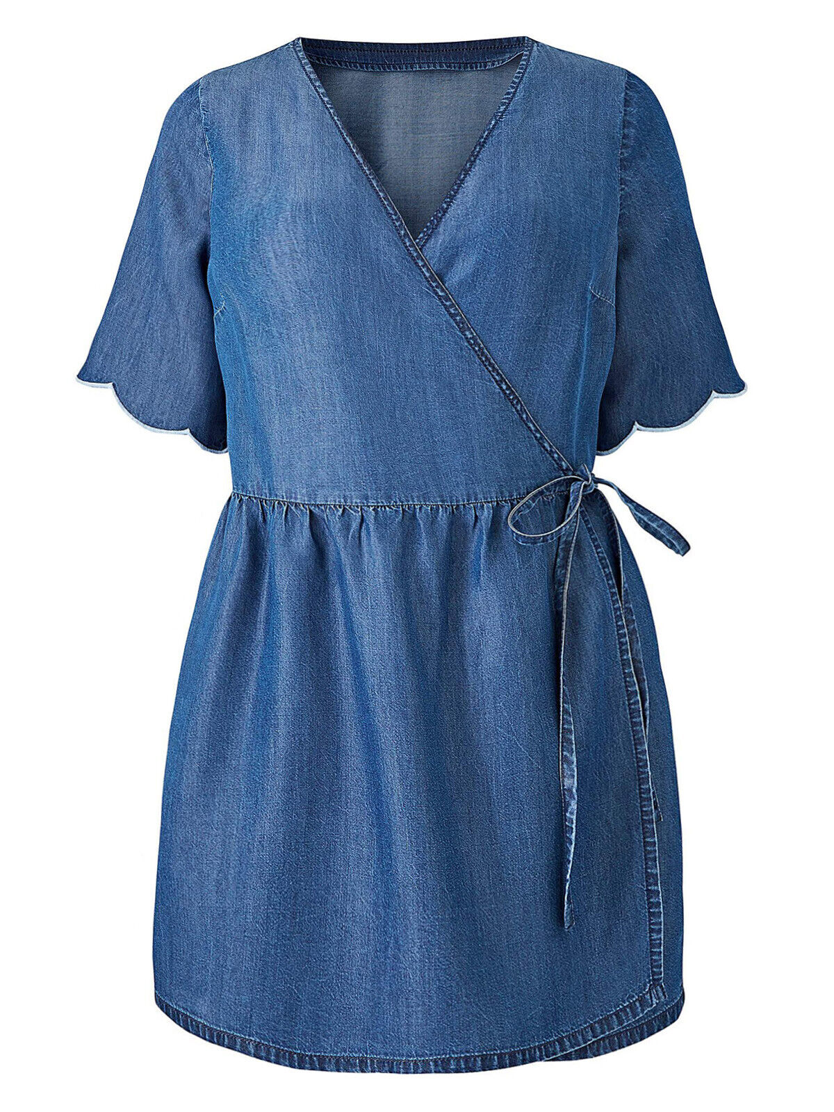 EX Simply Be Light-Indigo Wrap Front Soft Tencel Denim Top Sizes 24 or 28 RRP£32
